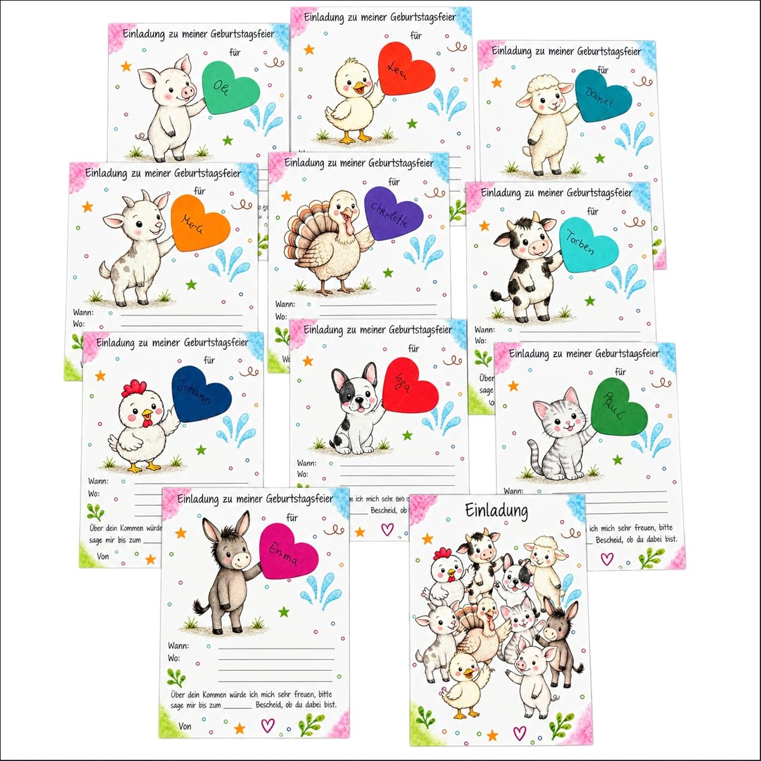 10 kinderfeestkaarten boerderij