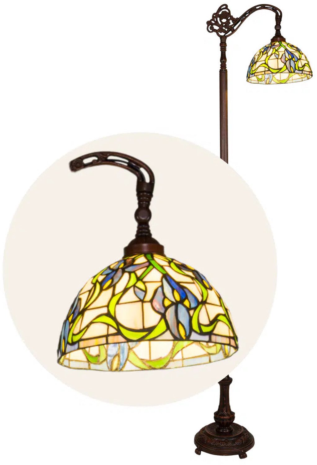 Tiffany vloerlamp Art Nouveau - Blauw-groen - H 177 cm - Staande lamp - Glas in lood - Warm licht - Verstelbaar - Organisch | RORUVERA