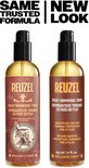 Twee flessen Reuzel Spray Grooming Tonic met nieuwe verpakking naast de oude formule.