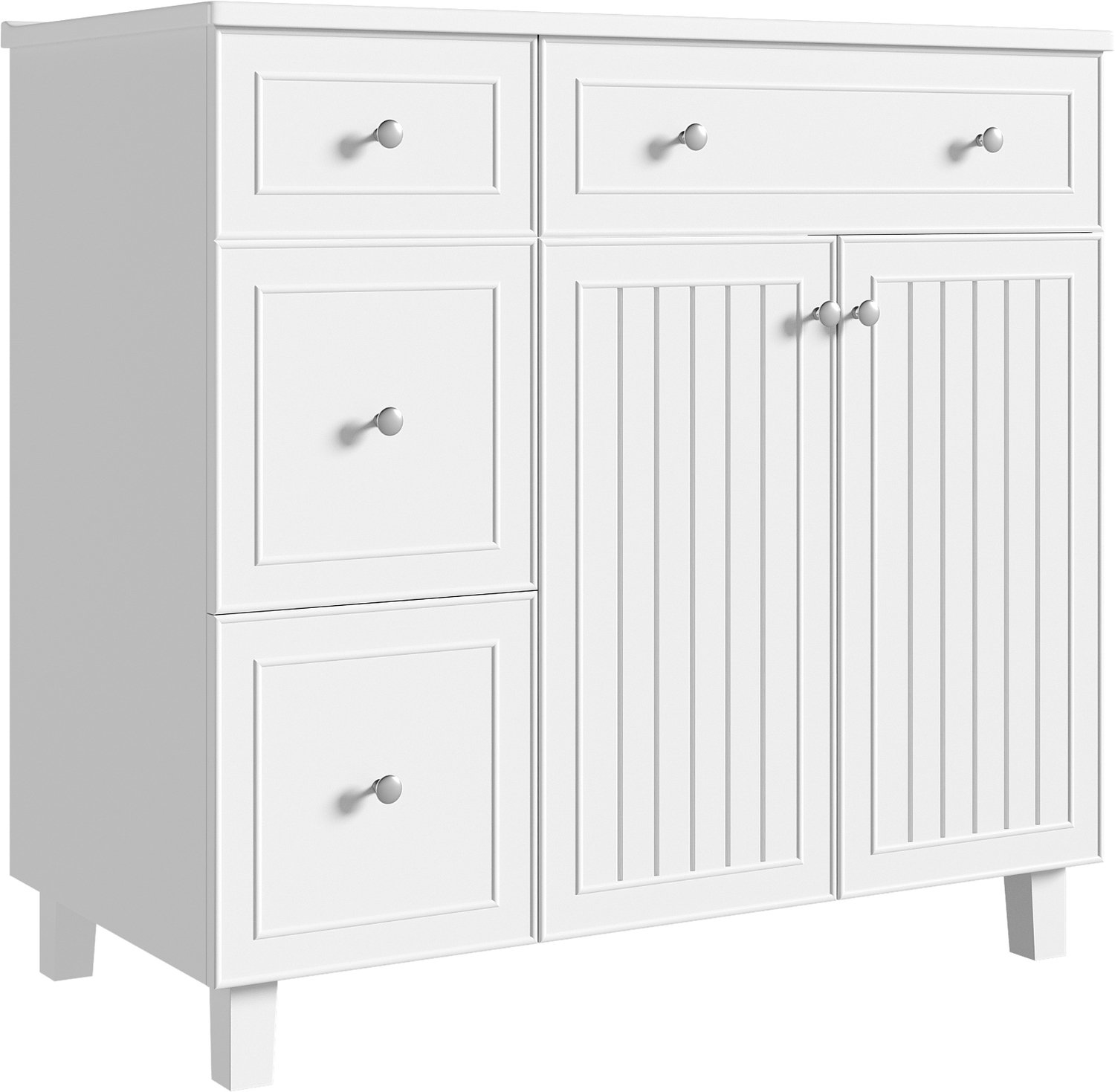Wastafelkast - 91,5 x 46,5 x 89 cm - Met 4 Laden, Dubbele Deuren En Keramische Wastafel - Vrijstaand Badkamermeubel - Wit MDF
