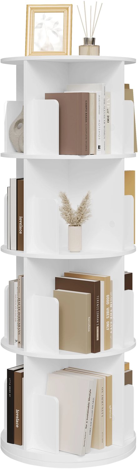 Tremeo Draaibare Boekenkast 360° - Boekenplank - Boekenrek Draaibaar - 16 opbergvakken - Ruimtebesparend - Wit - 44x44x126 cm