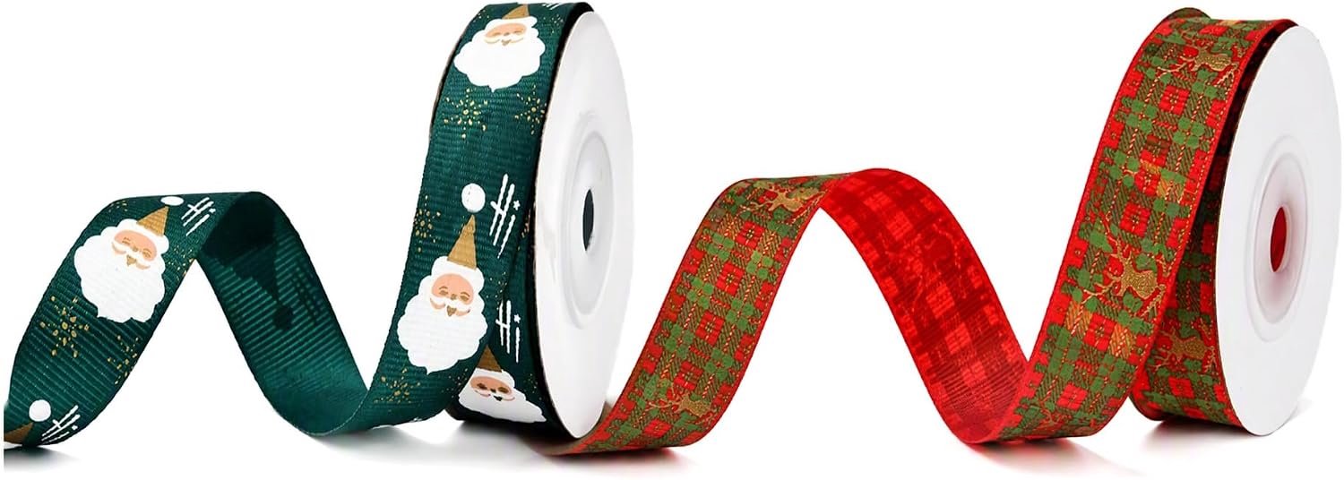 2 Rollen Kerstman Rendier Lint - Feestelijke Decoratie