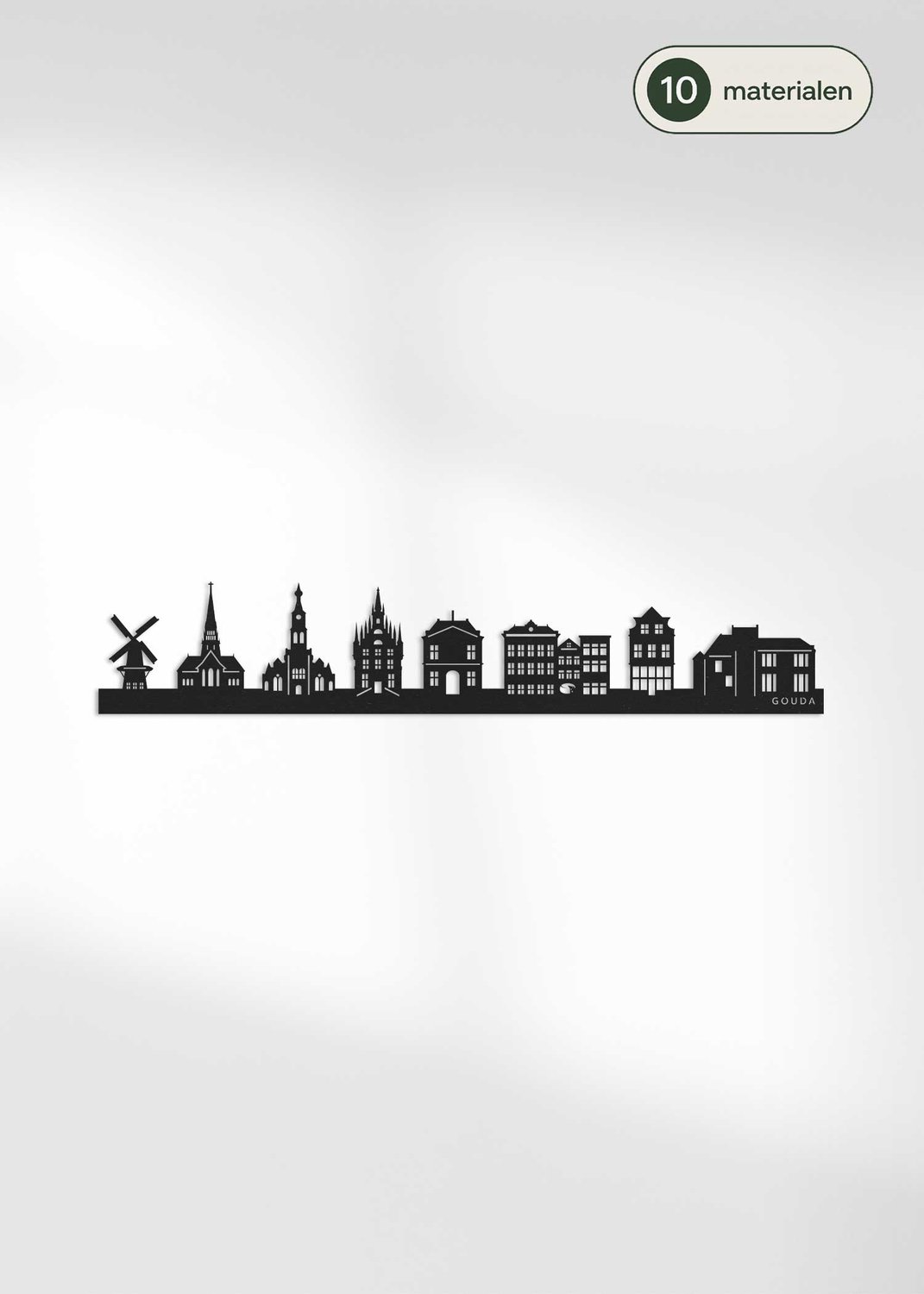 Houten Skyline Gouda | Wanddecoratie voor aan de muur | Zwart MDF | 70 x 13 cm
