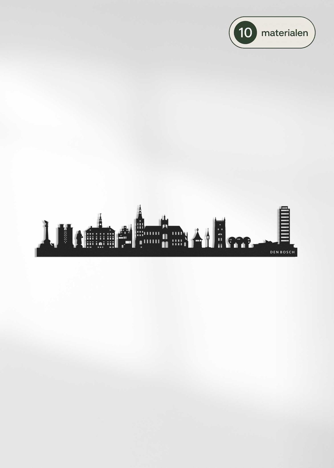 Houten Skyline Den Bosch | Wanddecoratie voor aan de muur | Zwart MDF | 70 x 14 cm
