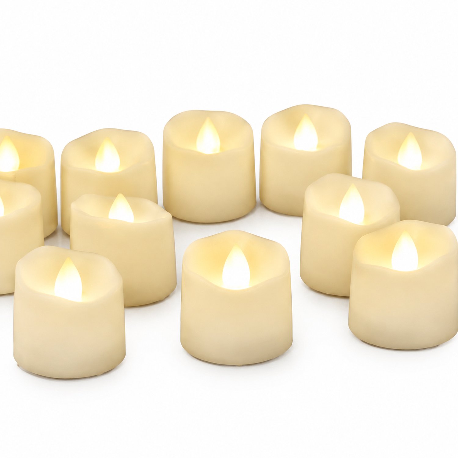 SWGOTA led kaarsen, 24 stuks per doos, geel licht, cilindervorm met golvende bovenrand, kunststof decoratieve theelichtjes