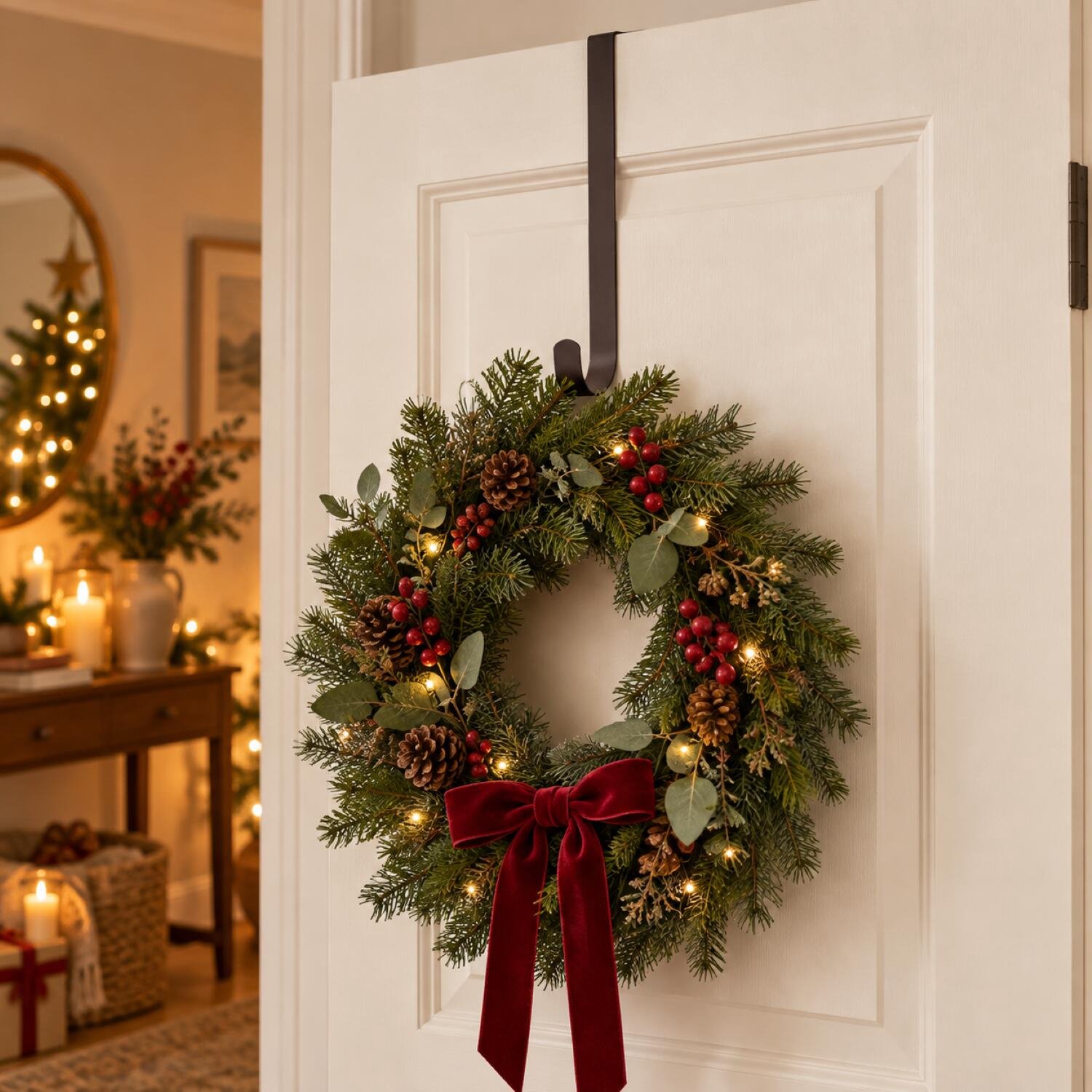 Decoris Kerstkrans hanger - 28 cm - ijzer bruin - kerstkransen ophangen - deurhanger/haak - deurhanger – foto 3
