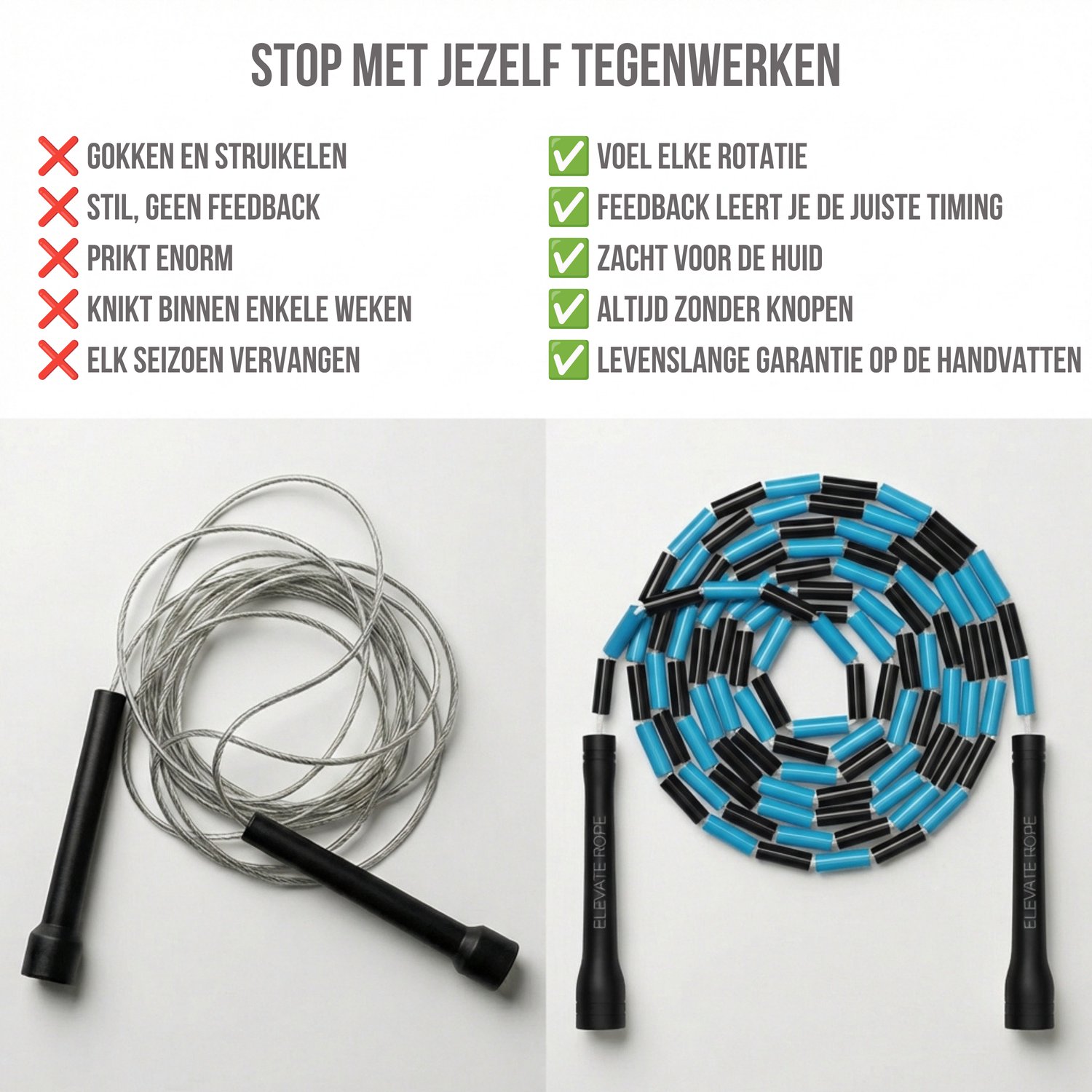 Elevate Rope Professioneel Beaded Springtouw - Verstelbare Jump Rope - Touwtje Springen voor Volwassenen en kinderen - Beaded rope - Conditie & Trucs - Binnen & Buiten Skipping Rope - Fitness Springtouwen — afbeelding 4