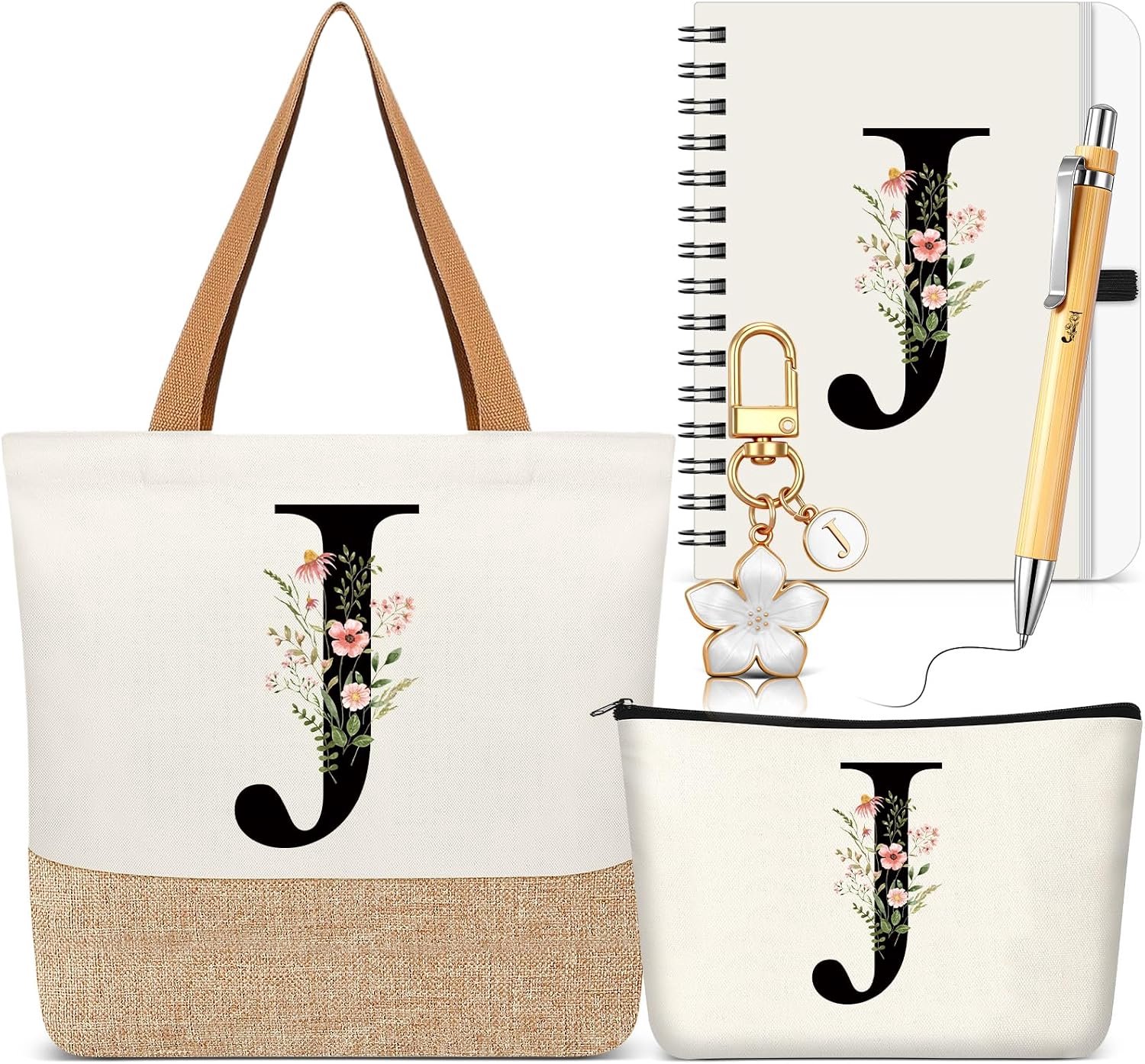 Cadeauset met initialen - 5-delig - Wit met letter J - Praktische set voor vrouwen - 5 stuks - m-winkel