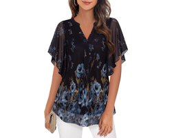 Blウス met korte mouwen, V-hals en bloemenprint