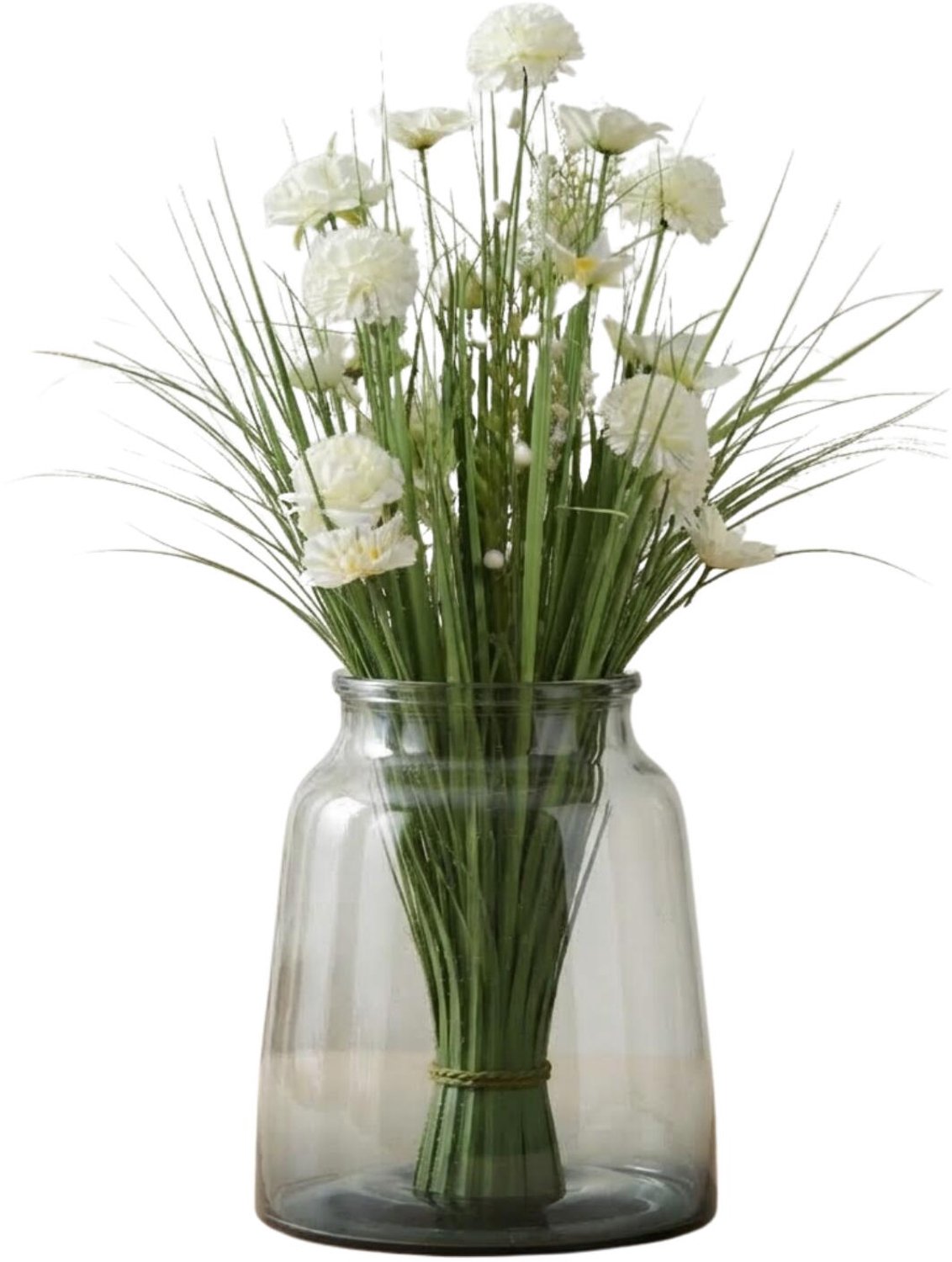 Bloemenvaas met kunstplant - transparant/grijs - glas - H70 cm - kunstbloemen