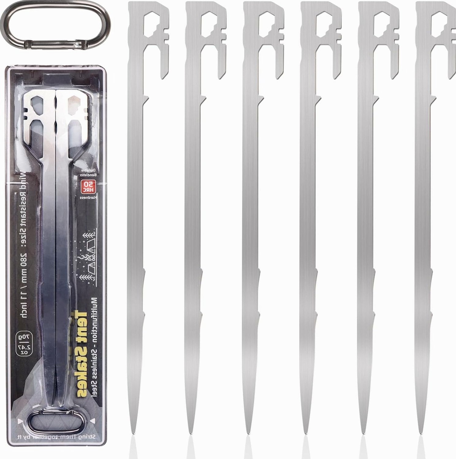 6x 28cm RVS Tent Haringen - Stabiele Kampeer Haken