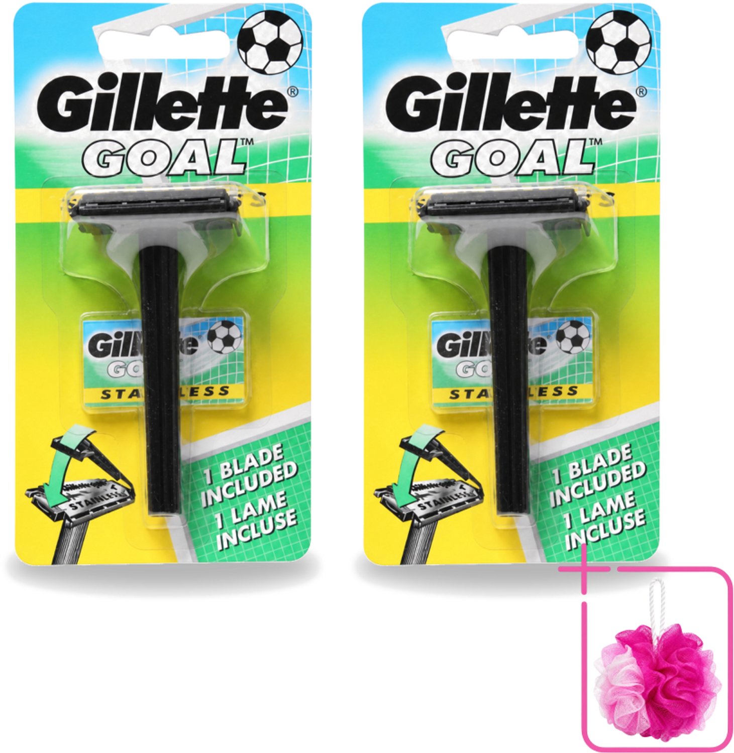 2 x Gillette - Goal - Scheerset - Stainless Steel - Duurzaam en scherp - 1 Scheermesje - Bulkverpakking - Scheermes - Douchemop - Mesjes
