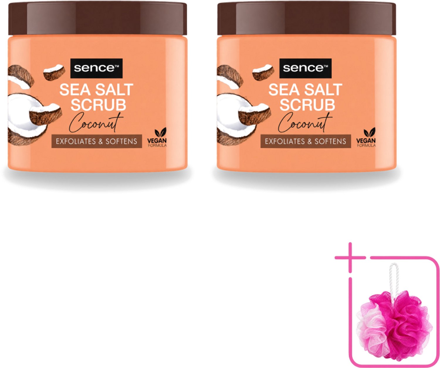 2 x Sence - Coconut - Bodyscrub - Verzorgend - 500 g - Bulkverpakking - Bodyscrub kokos - Douchemop - Huid verzorging