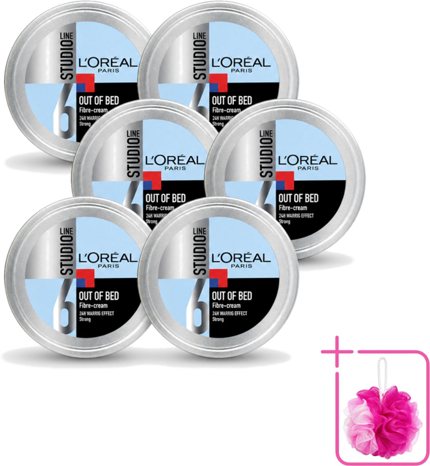 6 x L'Oréal Paris - Wax - Studio Line - Out Of Bed - Fibre Cream - Warrig Effect - 150 ml - Bulkverpakking - Warrig haar - Haarstijl
