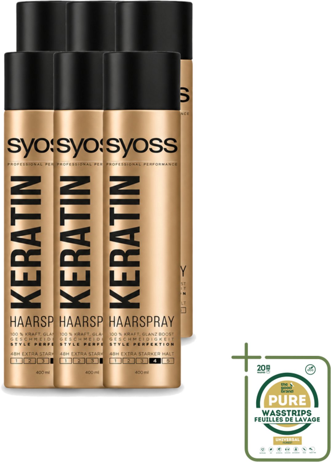 6 x Syoss – Haarspray – Keratin Hold 4 – 400 ml - Wasstrips - Haarspray Keratine - Keratine Hold - Haarspray Level 4 - Extra Sterke Fixatie - Langdurige Hold