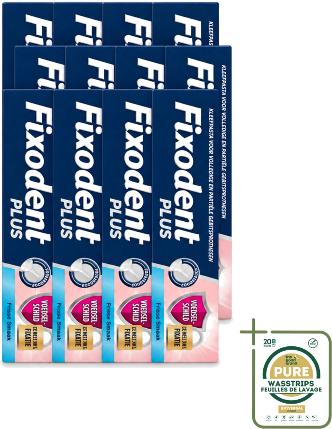 12 x Fixodent Plus – Kleefcrème – Food Barrier – Frisse Smaak – 40 g - Wasstrips - Kleefpasta - Kunstgebit - Food Barrier - Voedselresten - Frisse Muntsmaak