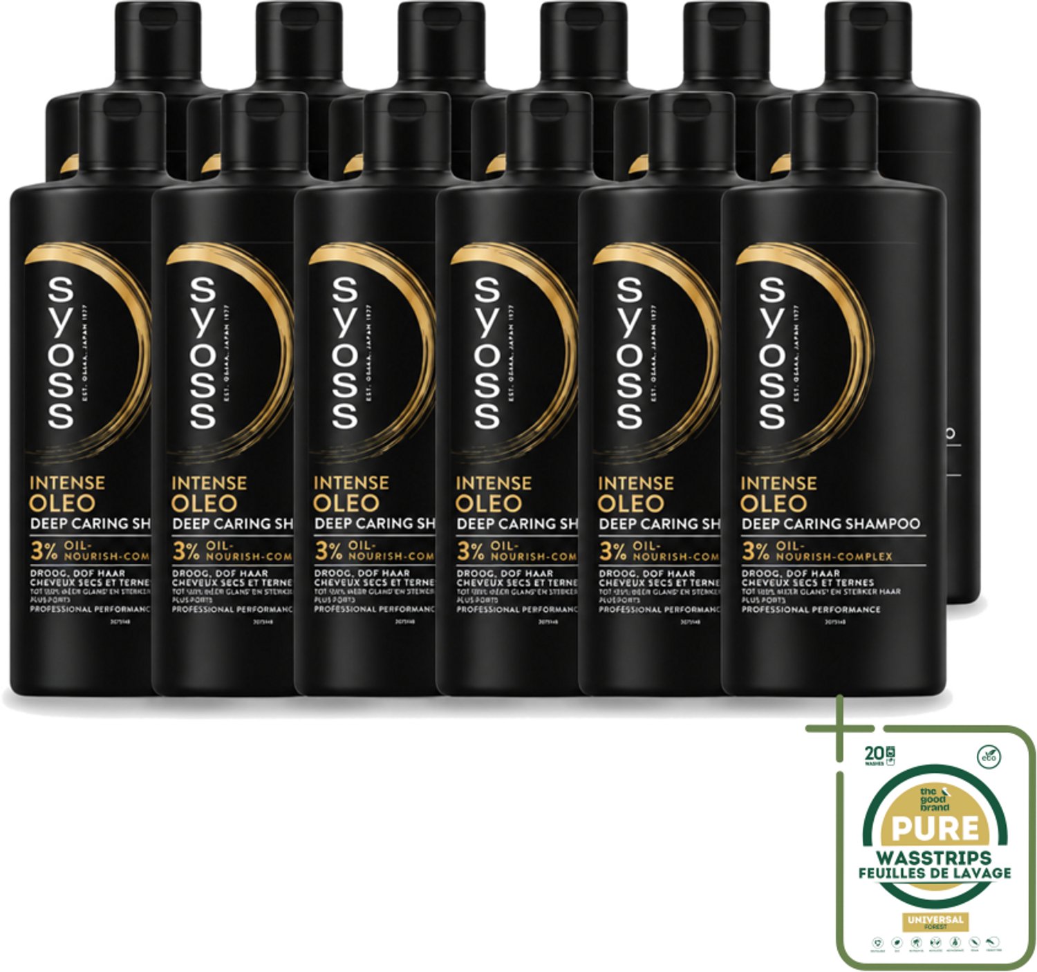12 x Syoss – Shampoo – Oleo – 440 ml - Wasstrips - Voedend Haar - Droog Haar - Beschadigd Haar - Haar Herstel - Haar Glans