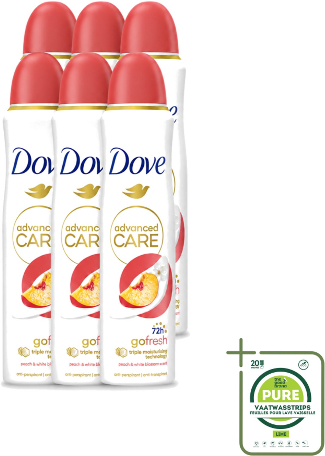 6 x Dove – Deodorant Spray – Peach & White Blossom – 150 ml - Grootverpakking - Deodorant Spray - Fris - Okselhuid Verzorging - Perzik En Witte Bloesem - Alcoholvrije Deodorant