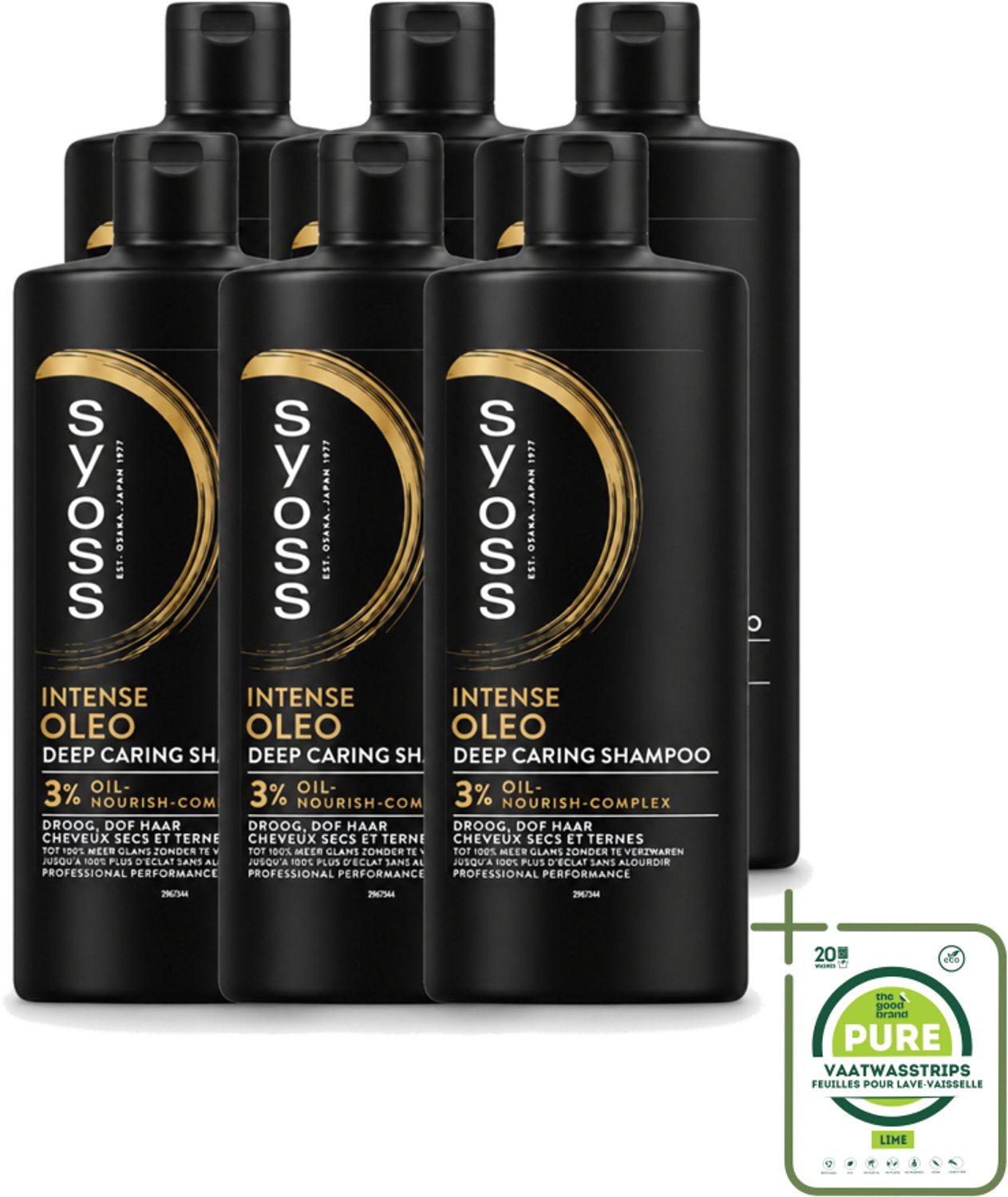 6 x Syoss – Shampoo – Oleo – 440 ml - Grootverpakking - Vaatwasstrips - Voedend Shampoo - Droog Haar - Beschadigd Haar - Haar Herstellen - Haar Glans