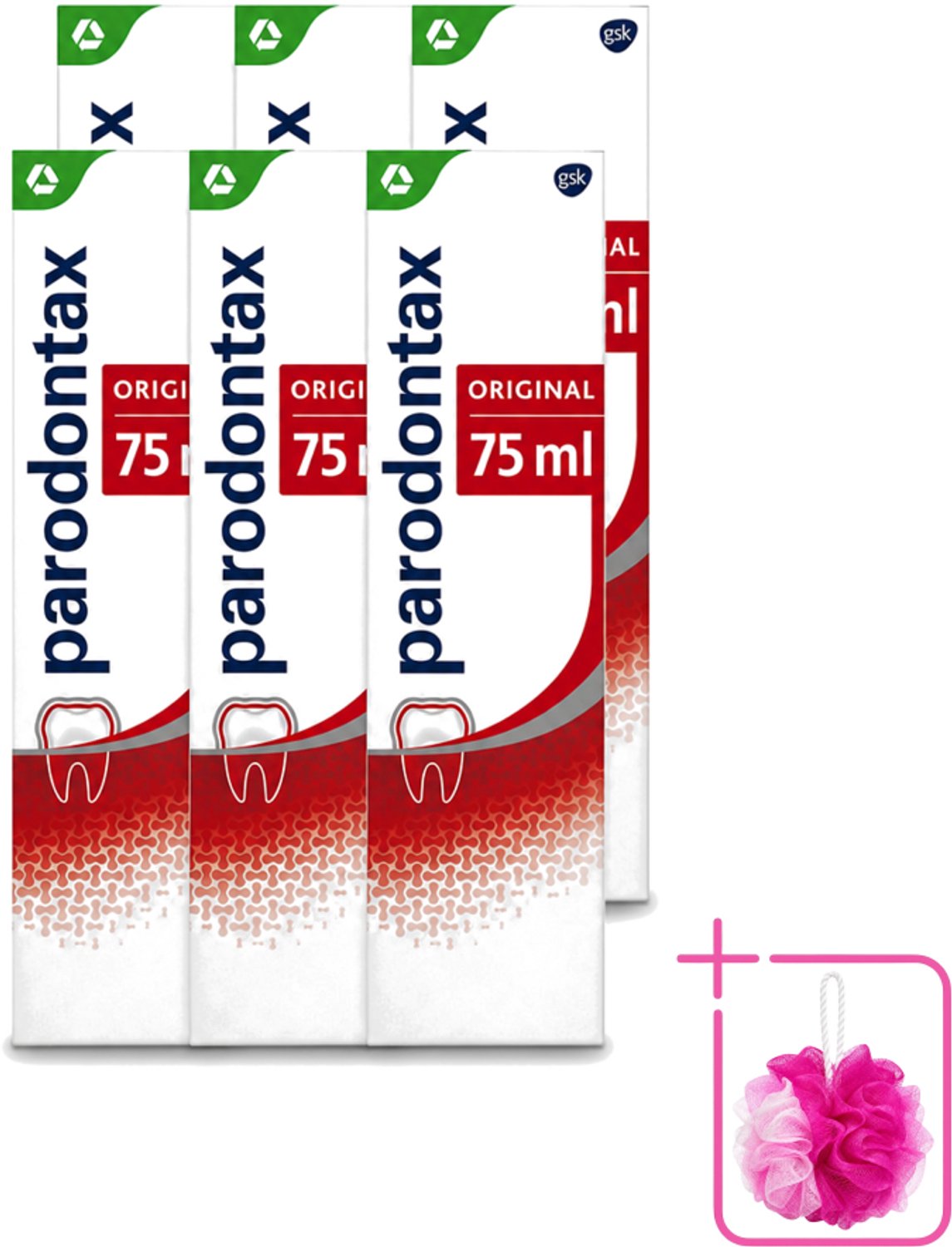 6 x Parodontax - Tandpasta - Original - 75ml - Bulkverpakking - Tandpasta - Douchemop - Bloedend tandvlees