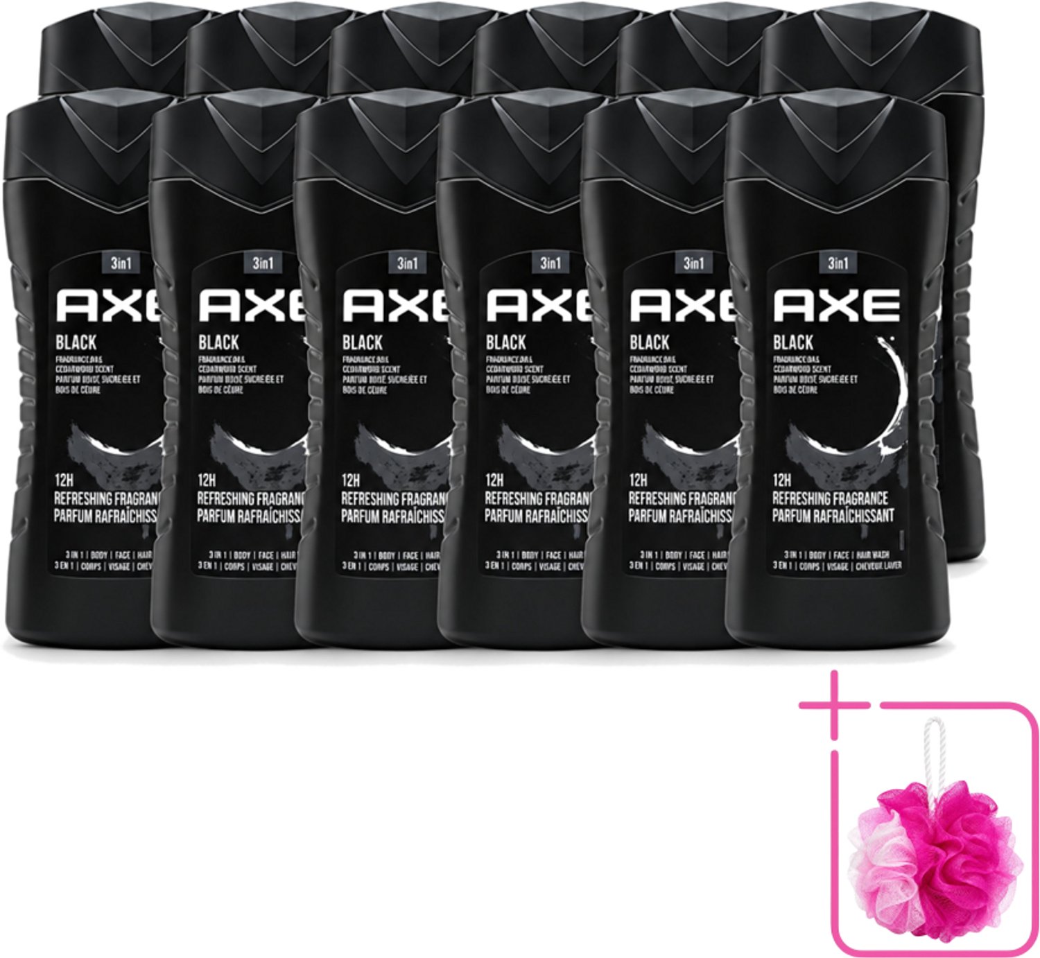 12 x Axe – Douchegel – Black – Houtachtig & Fris - 250 ml - Bulkverpakking - Douchegel - Douchemop - Frisheid