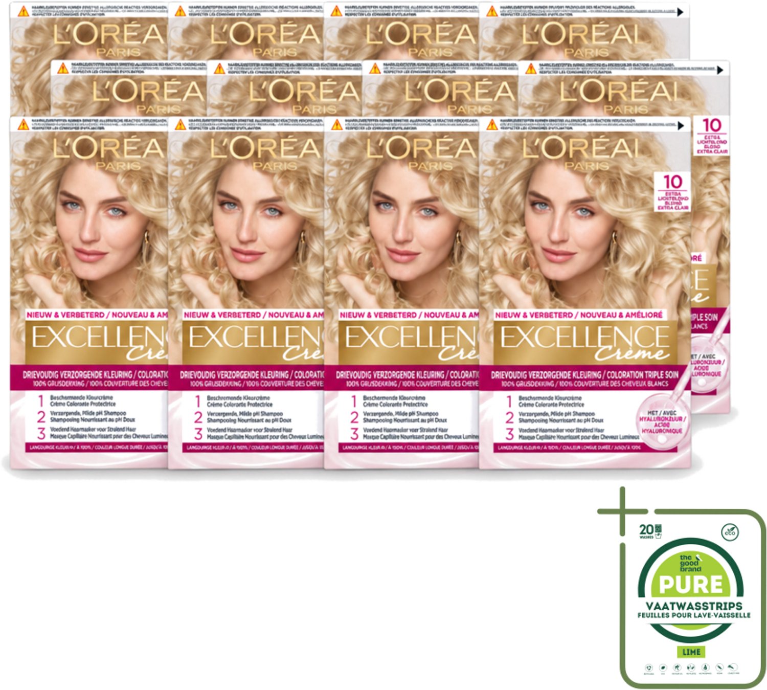 12 x L'Oréal Paris - Excellence Crème - Extra Lichtblond 10 - Haarverf - Permanente Haarkleuring - Grootverpakking - Haarverf - Grijsdekking - Permanente Haarkleuring - Extra Lichtblond - Haarverf Crème