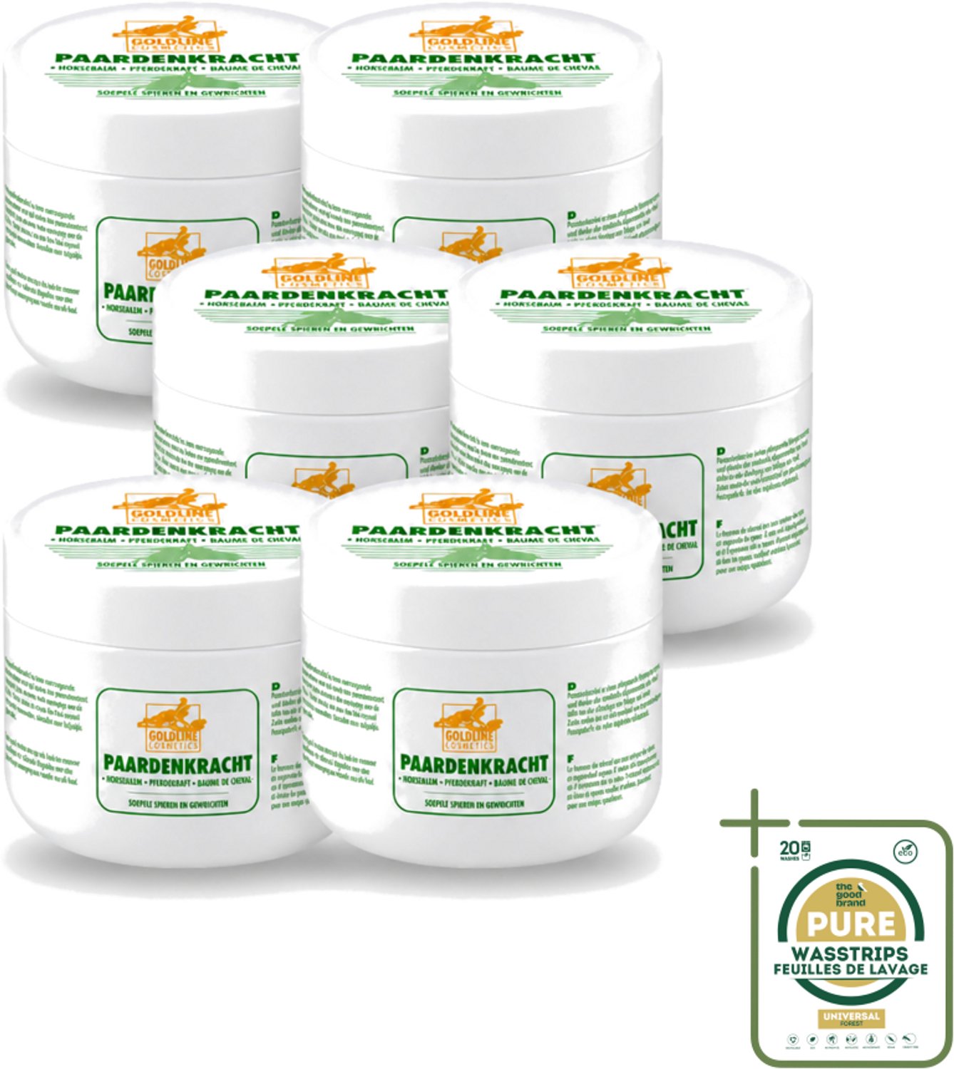 6 x Goldline - Bodycrème - Paardenkracht - Herstel & Verzorging - 250 ml - Wasstrips - Bodycrème - Herstel - Huidverzorging - Spierherstel - Hydratatie