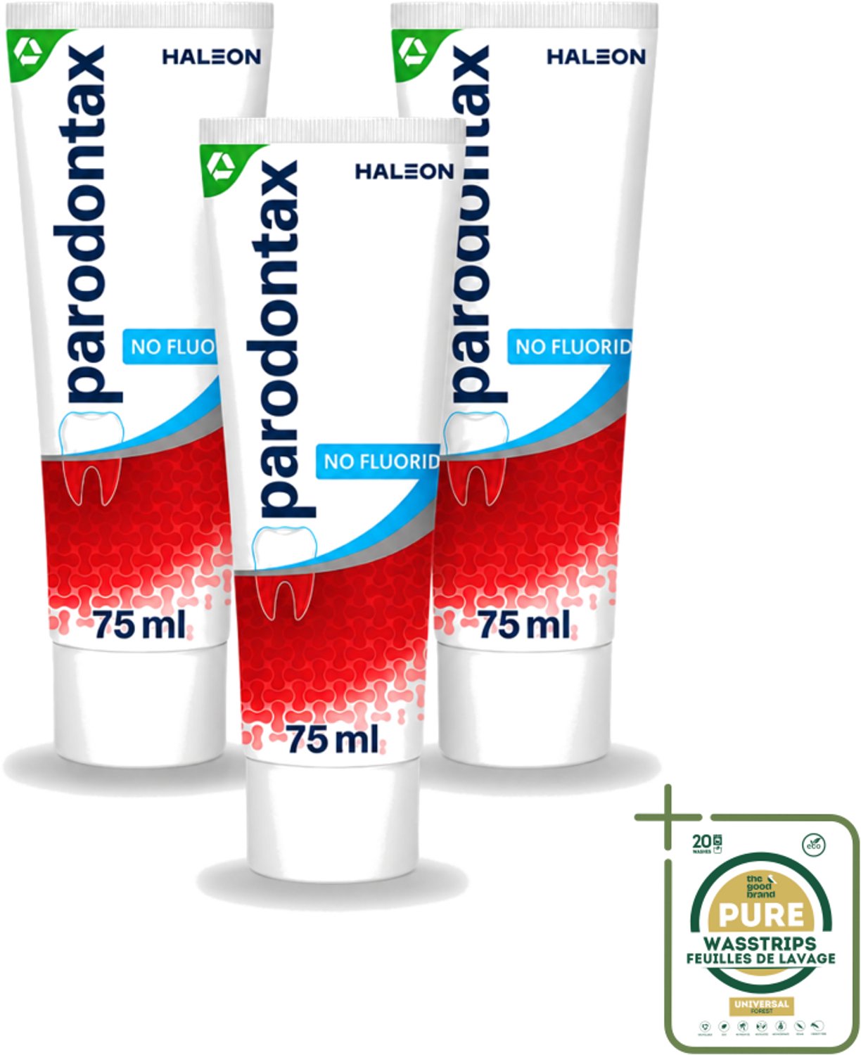 3 x Parodontax - Tandpasta - Fluoride Vrij - 75ml - Wasstrips - Fluoridevrije Tandpasta - Mondgezondheid - Tandvleesbescherming - Tandplakverwijdering - Bloedend Tandvlees