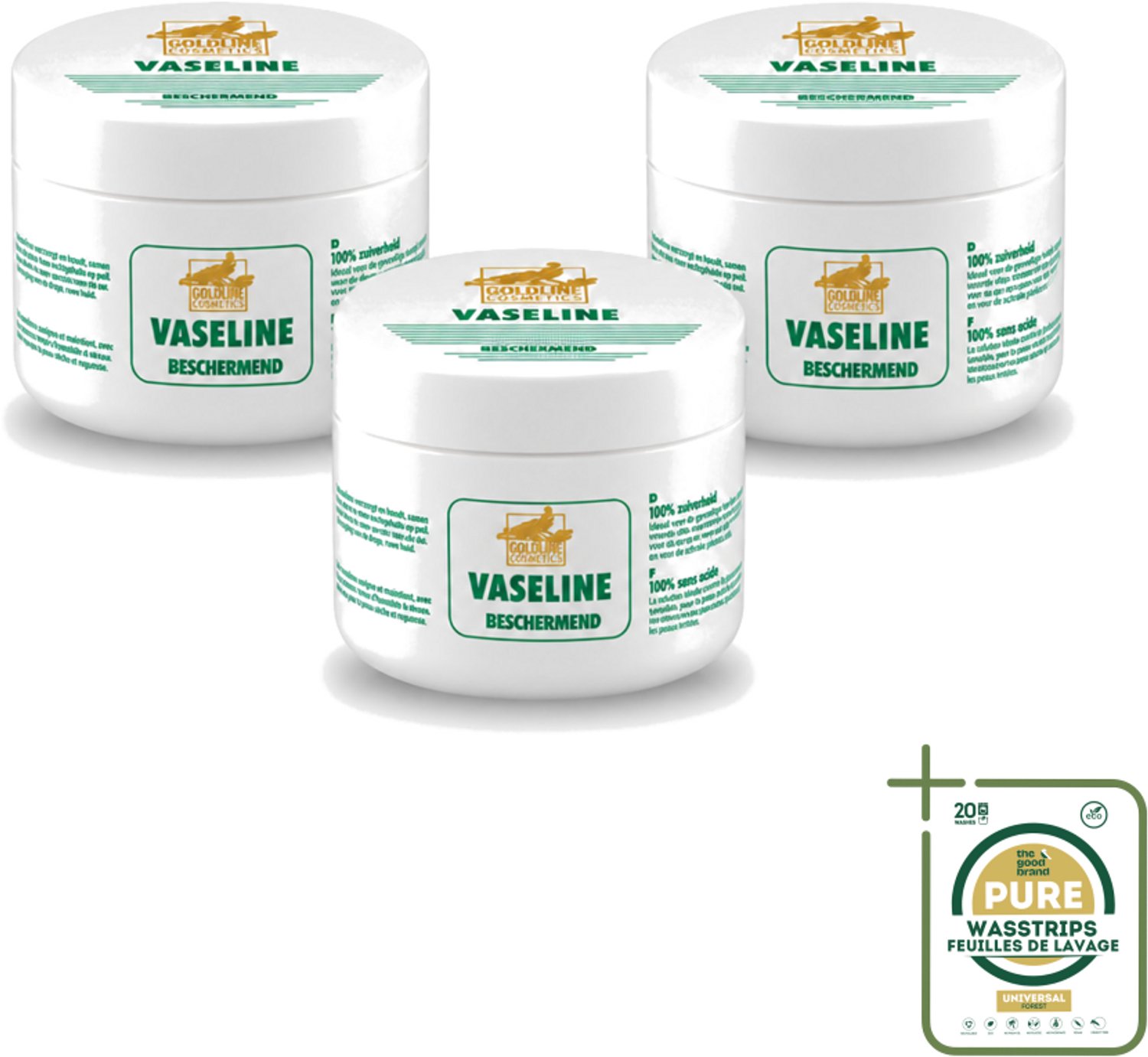 3 x Goldline - Vaseline - Huidverzorging - Beschermend & Hydraterend - 250 ml - Wasstrips - Huidverzorging - Hydratatie - Bescherming - Droge Huid - Uitdroging