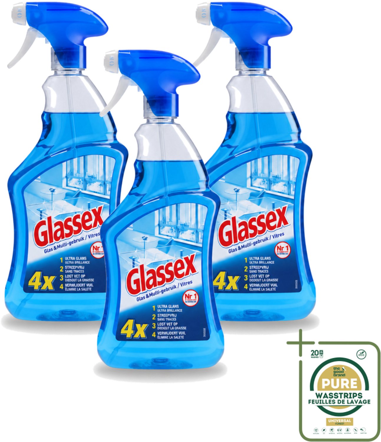 3 x Glassex - Glas & Multi Schoonmaak Spray - Voor Stralend Glas & Vlekken - 750 ml - Glas Reinigen - Spiegel Reinigen - Ruiten Reinigen - Marmer Reinigen - Vlekken Verwijderen