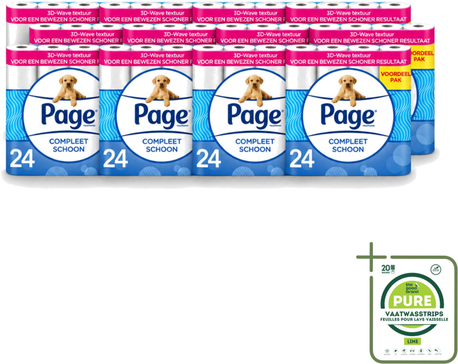 12 x Page - Compleet Schoon - Toiletpapier - 2-Laags - Comfortabel & Zacht - 24 Rollen - Grootverpakking - Vaatwasstrips - Toiletpapier - 2-laags Toiletpapier - 3D Wave™ - Katoen - Hygiëne