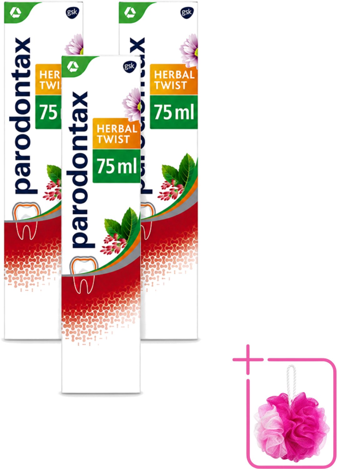 3 x Parodontax - Tandpasta - Herbal Twist - Ginger & Mint - 75ml - Bulkverpakking - Tandpasta - Douchemop - Bloedend tandvlees