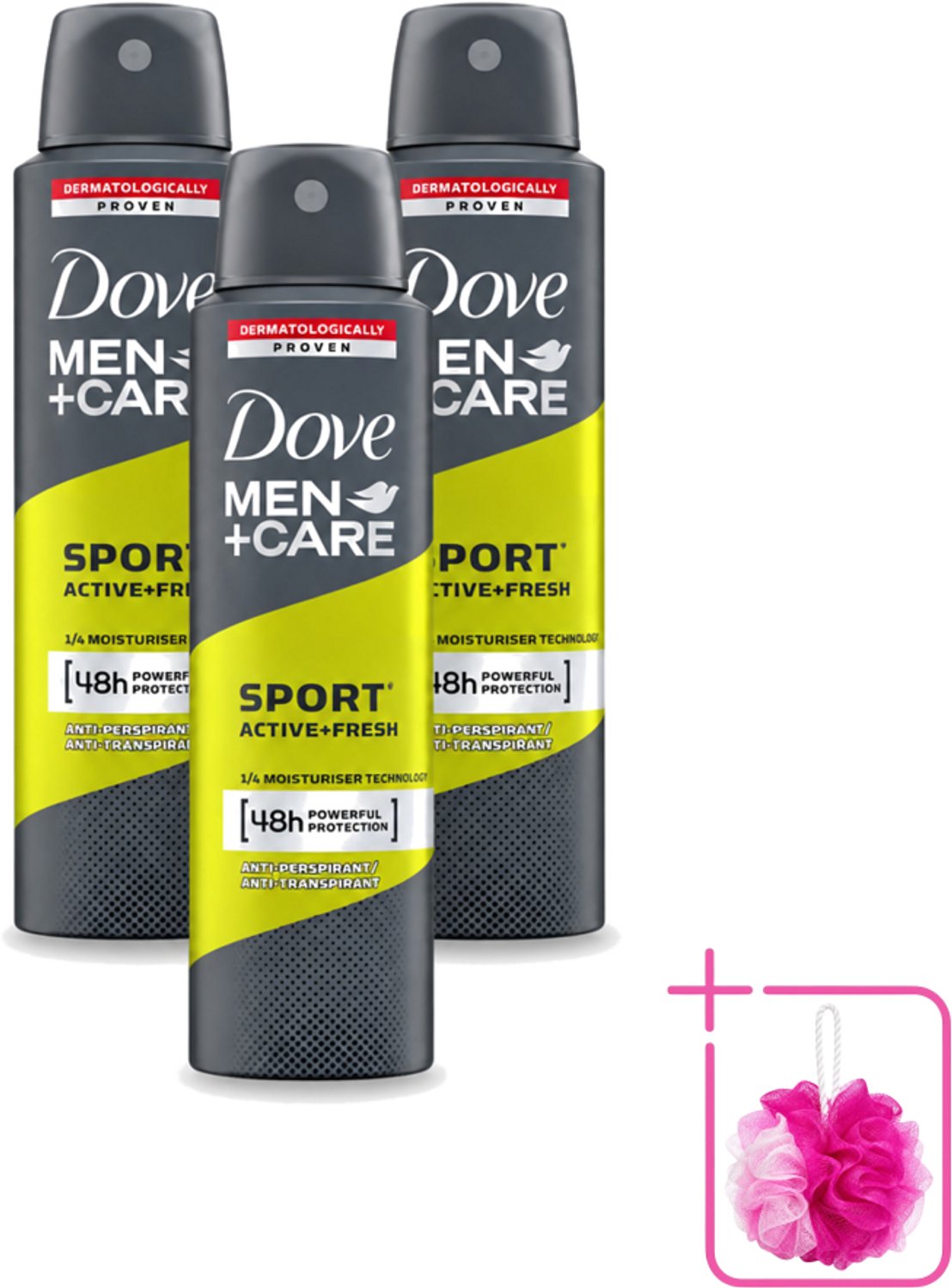 3 x Dove - Deodorant - Men Care Sport Active Fresh - Verfrissend en energiek - 150 ml - Bulkverpakking - Sport deodorant - Douchemop - Actieve mannen