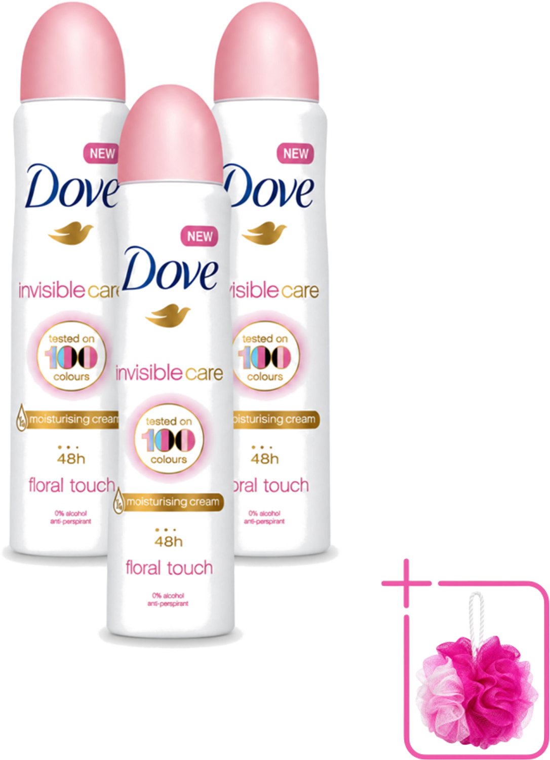 3 x Dove - Deodorant - Spray Invisible Care - Onzichtbare bescherming - 250 ml - Bulkverpakking - Onzezichtbare deodorant - Douchemop - Zweetvermindering