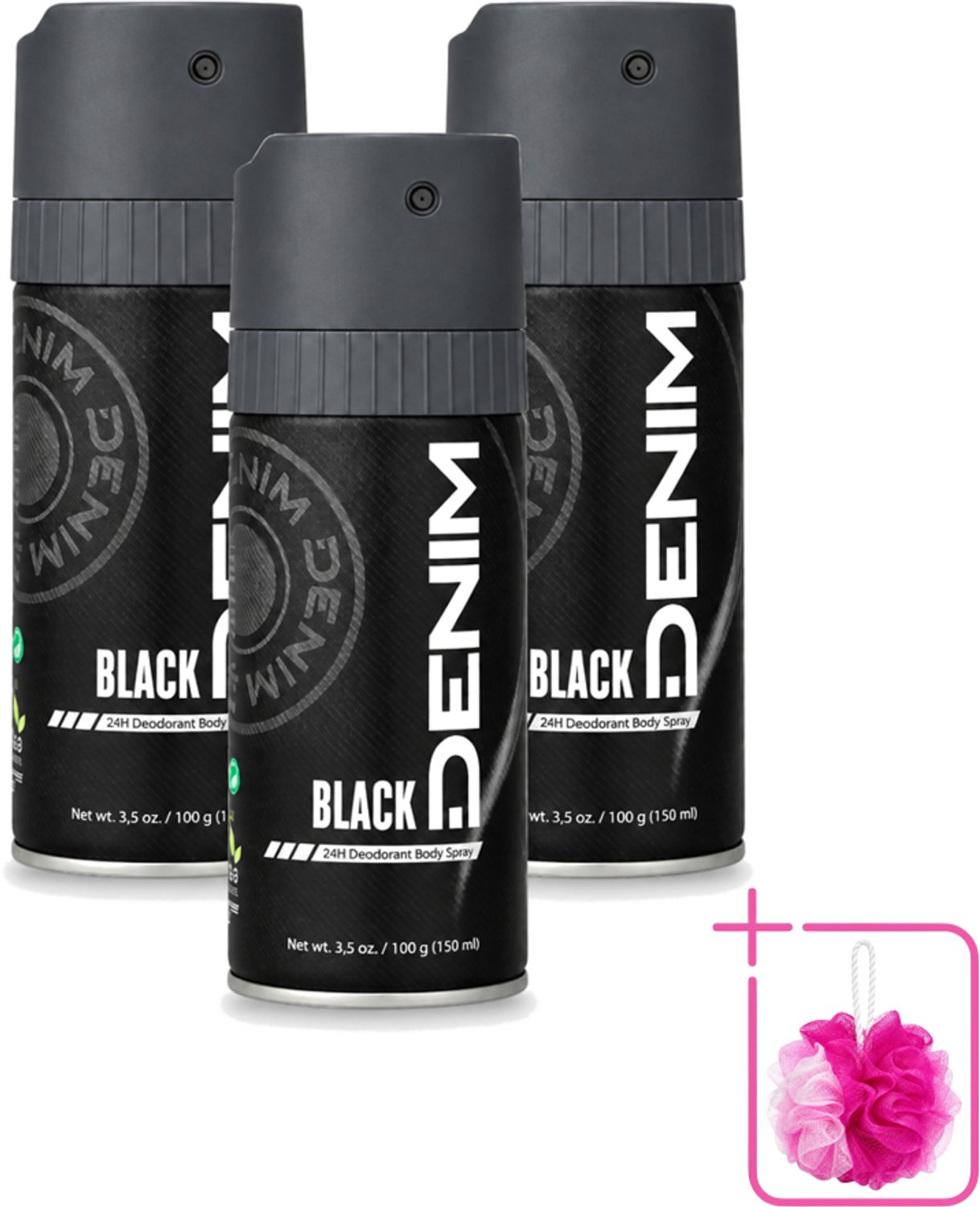 3 x Denim - Deodorant Aerosol - Black Geur - Voor Mannen - 150 ml - Bulkverpakking - Deodorant spray - Douchemop - Mannelijke geur