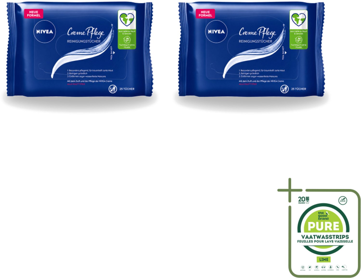 2 x Nivea - Gezicht - Reinigingsdoekjes - Crème Care - 25 Doekjes - Grootverpakking - Vaatwasstrips - Gezicht Reinigen - Huid Verzorgen - Make-up Verwijderen - Gezicht Reinigingsdoekjes - Crème Care