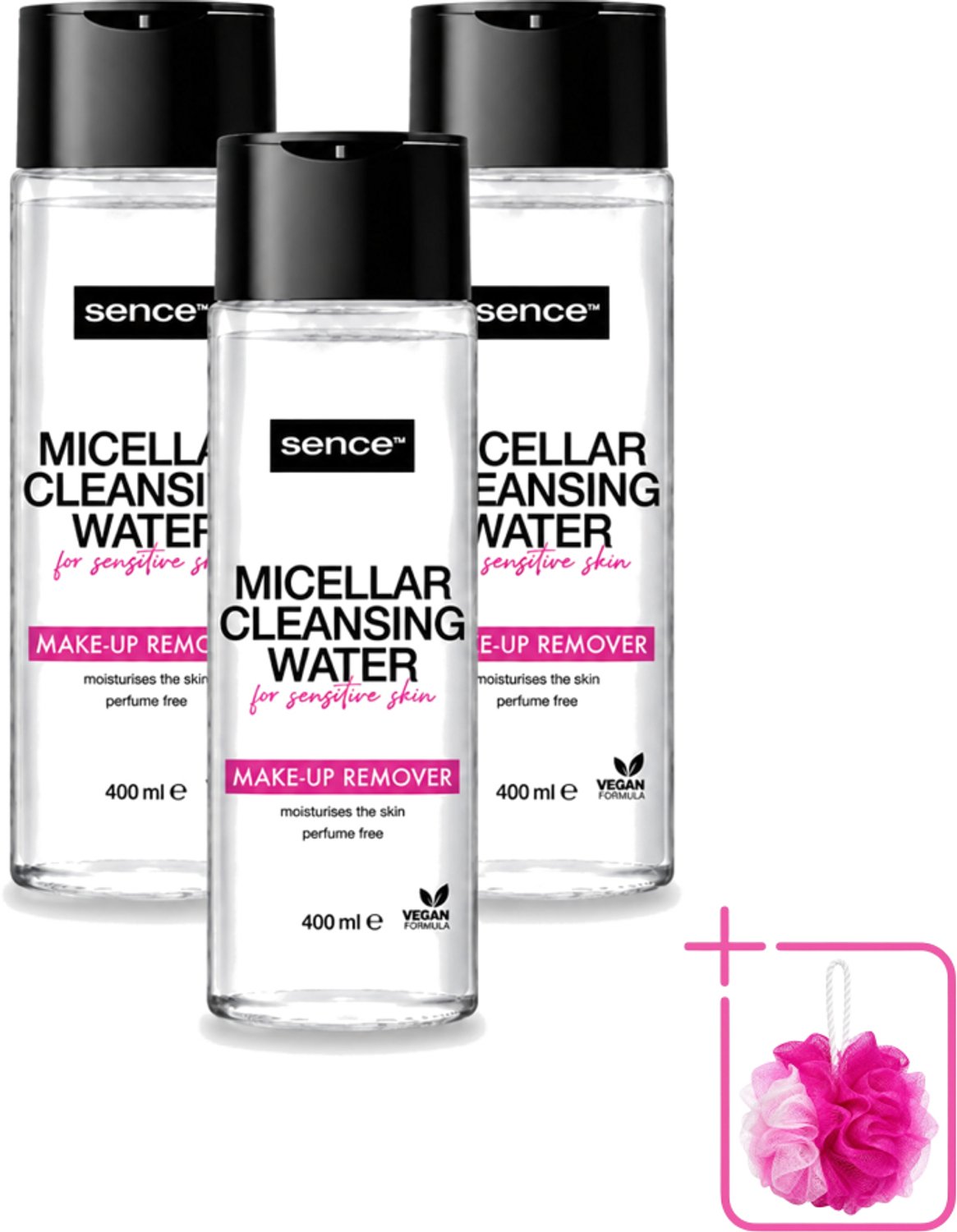 3 x Sence - Gevoelige Huid - Micellair Water - Make-up Remover - 400 ml - Bulkverpakking - Gevoelige huid - Douchemop - Make-up verwijderen