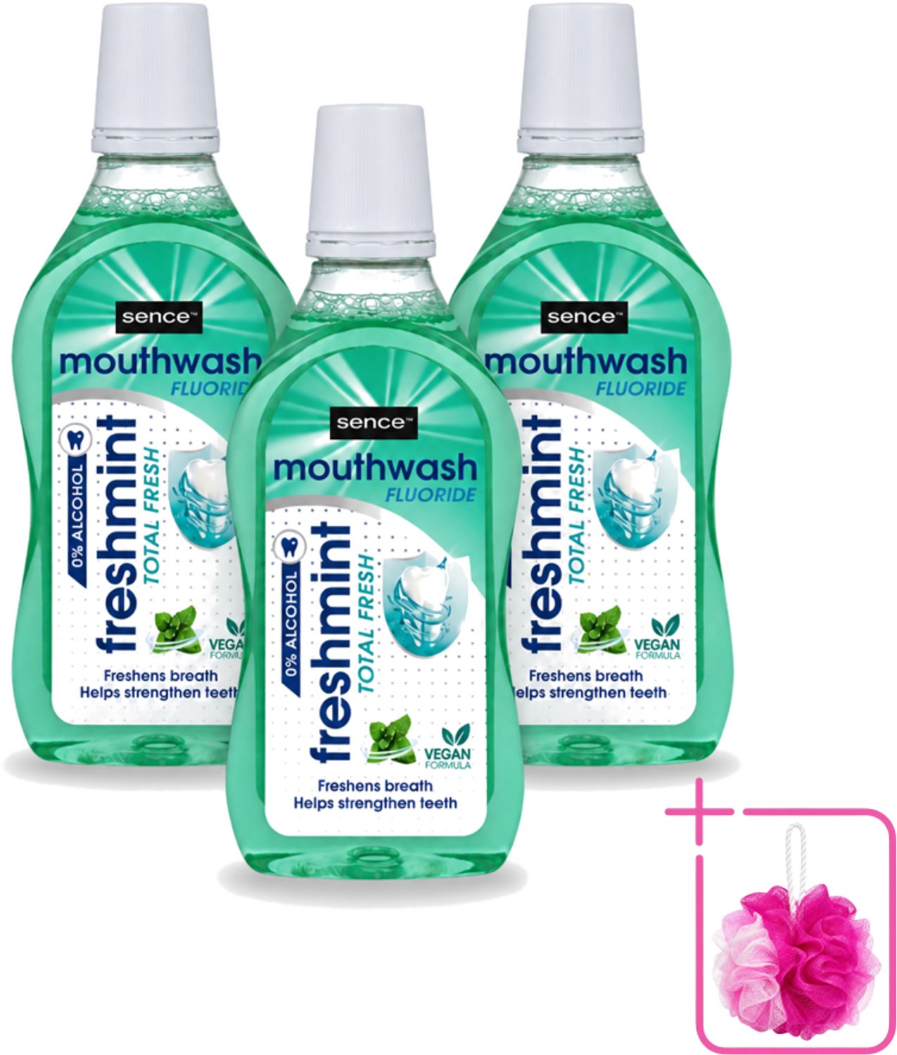 3 x Sence - Fresh Freshmint - Mondwater - Fris & Muntig - 500 ml - Bulkverpakking - Mondwater - Douchemop - Mondverzorging