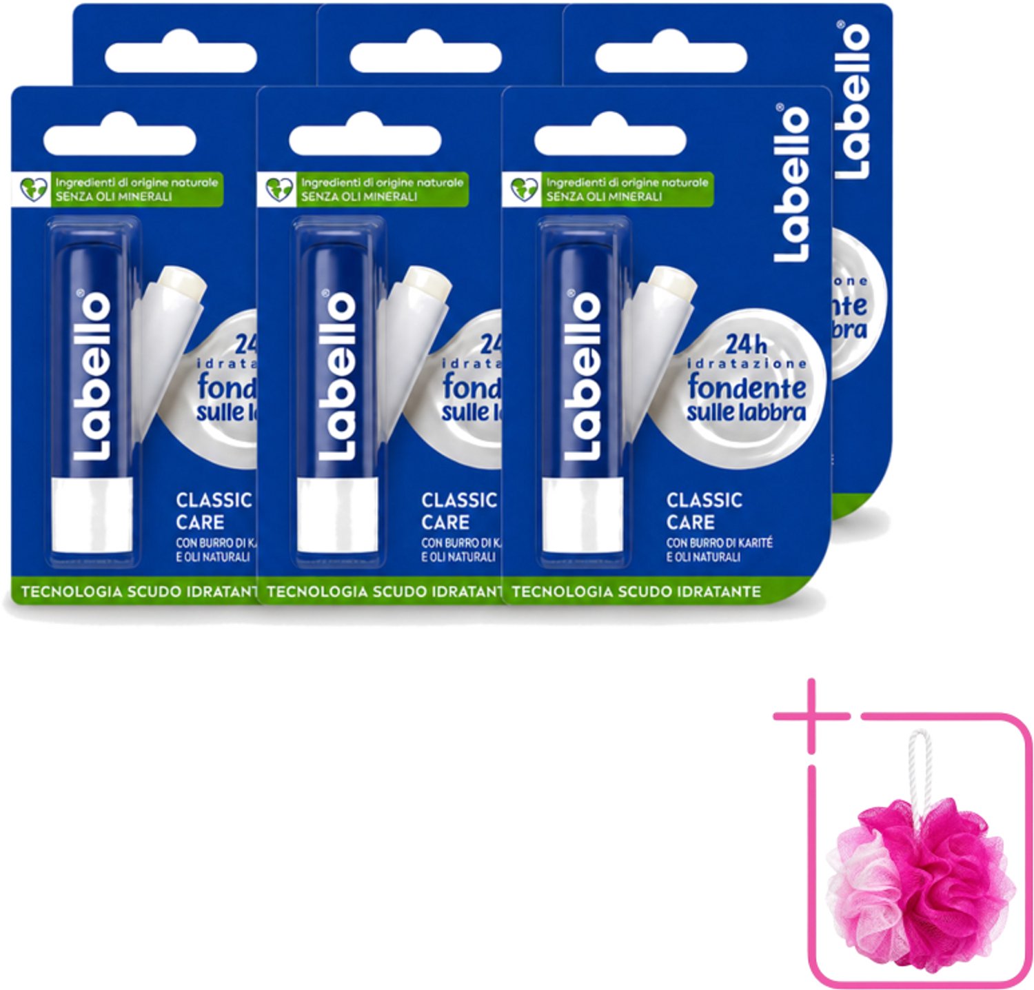 6 x Labello - Classic Care - Lippenbalsem - Voedend & Beschermend - 5.5 ml - Bulkverpakking - Lippenbalsem - Douchemop - Lippenverzorging