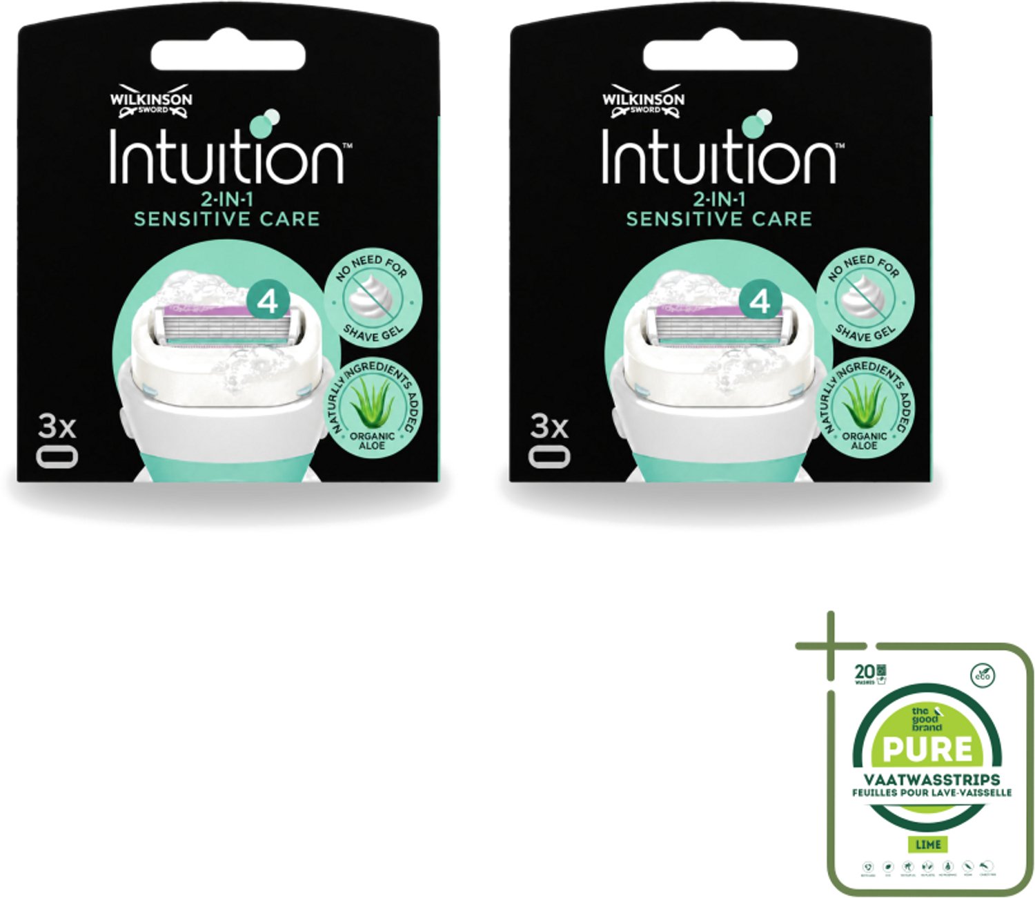 2 x Wilkinson – Scheermesjes – Intuition Dry Skin Sensitive Care – 3 Scheermesjes - Grootverpakking - Gevoelige Huid - Scheermesjes - Aloe Vera - Vitamine E - Verzorging