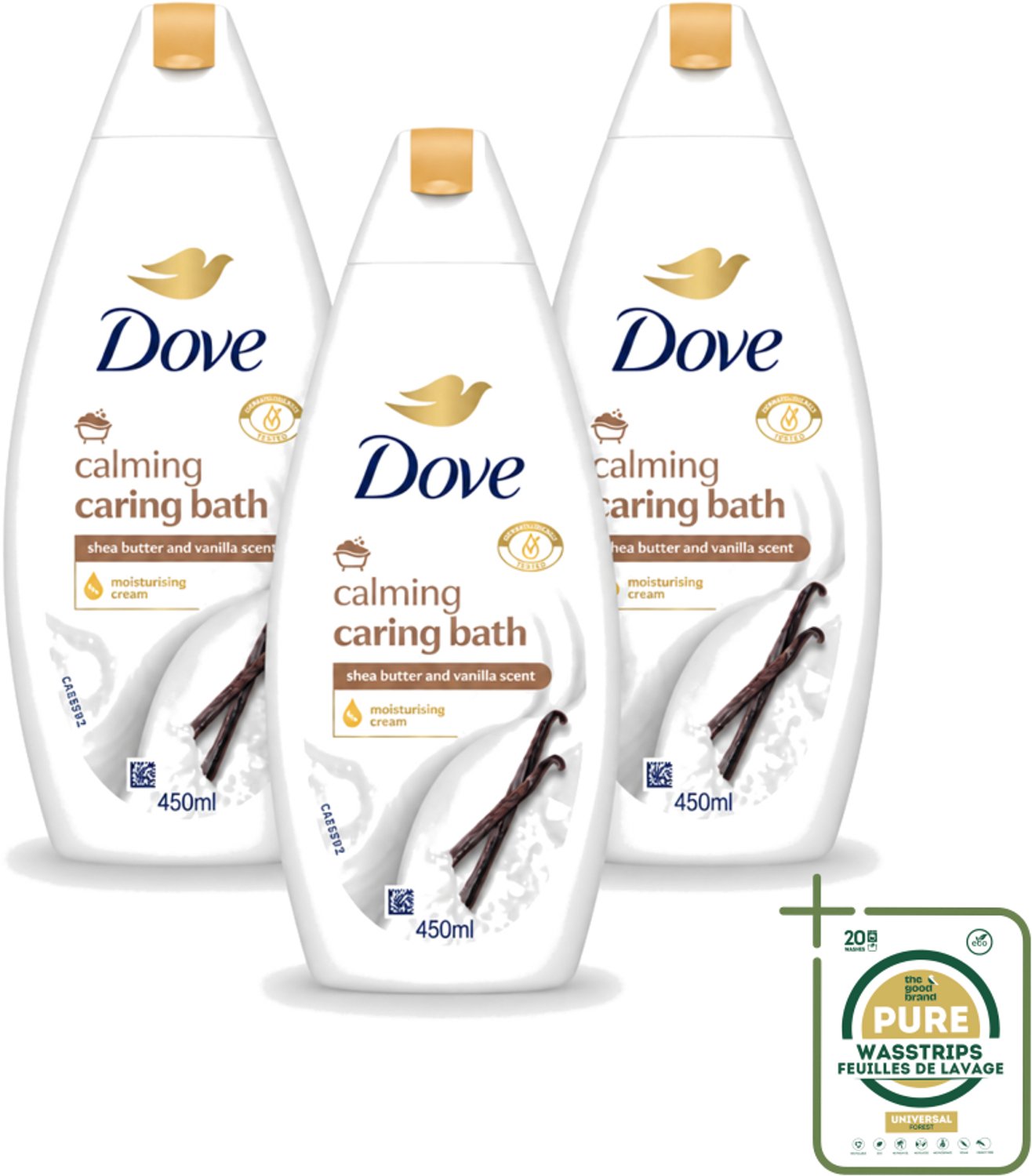 3 x Dove – Badcrème – Sheaboter & Vanille – 450 ml - Wasstrips - Badcrème - Sheaboter - Vanille - Huid Verzorging - Voedende Badcrème