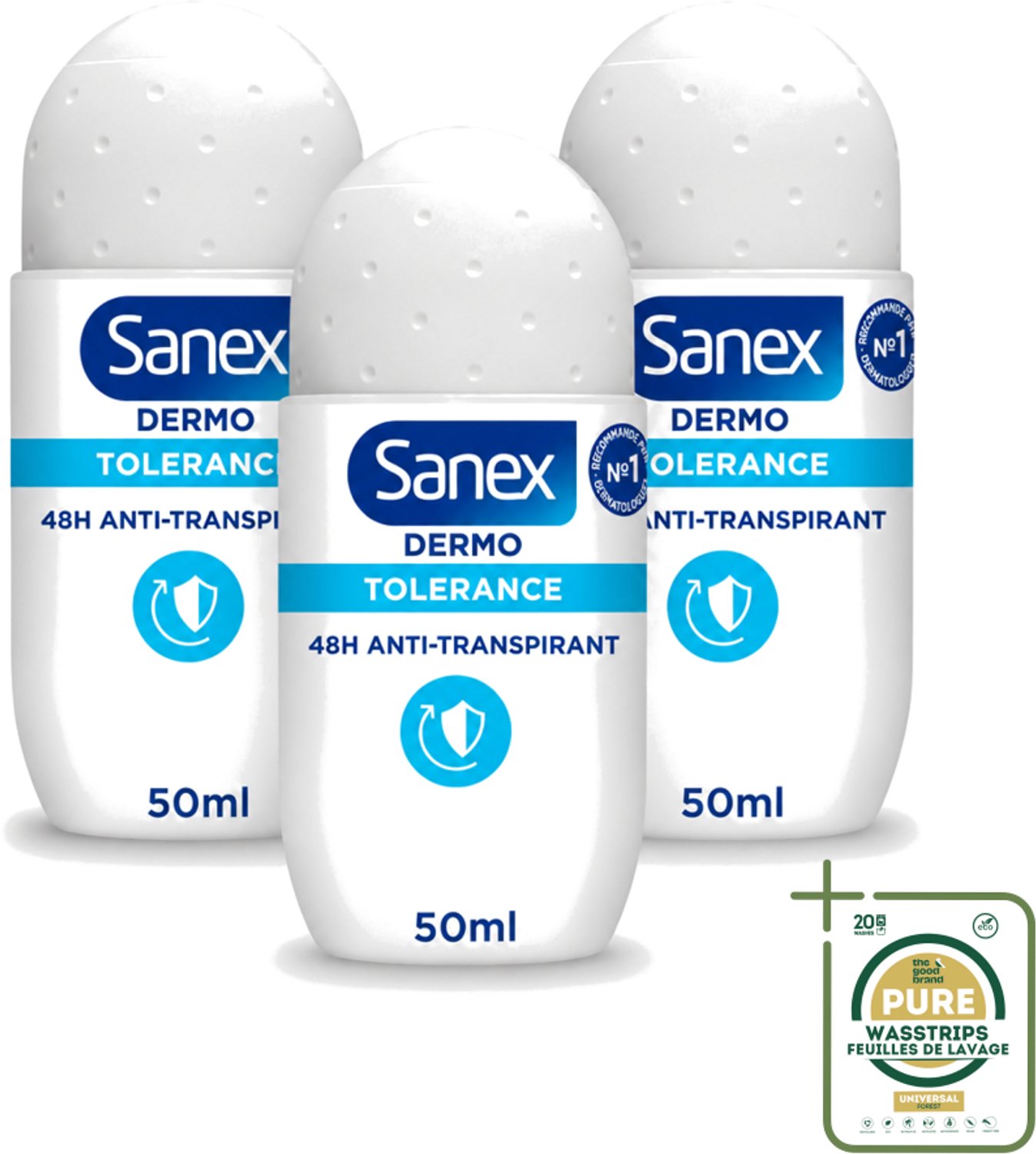 3 x Sanex – Deo Roll-on – Dermo Tolerance – 50 ml - Gevoelige Huid - Intolerante Huid - Hypoallergene Deodorant - Huidverdraagzaamheid - Geurcontrole
