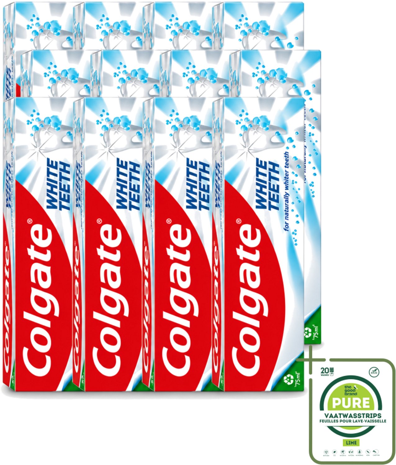 12 x Colgate – Tandpasta – White Teeth – 75 ml - Grootverpakking - Vaatwasstrips - Witte Tanden - Tanden Reinigen - Tandpasta - Mondverzorging - Wittere Tanden
