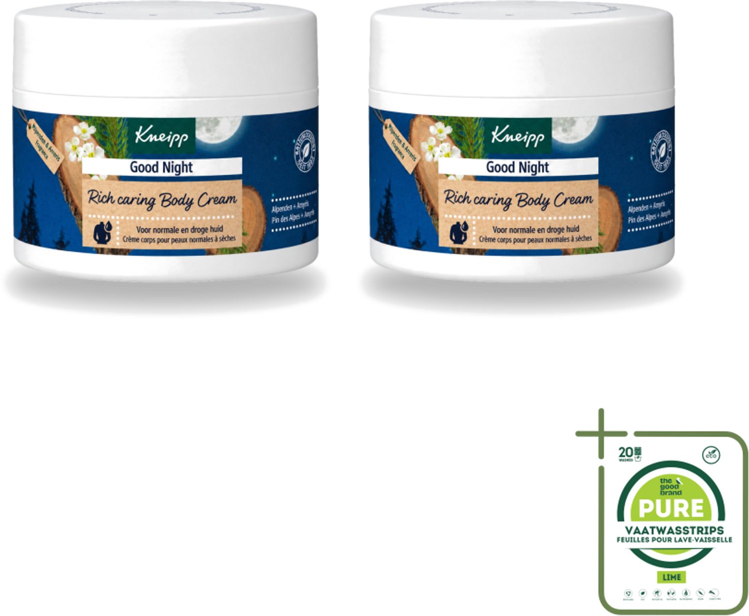 2 x Kneipp – Bodycrème – Good Night Alpenden & Amyris – 200 ml - Grootverpakking - Vaatwasstrips - Nachtverzorging - Ontspanning - Slaap - Stress - Huidverzorging