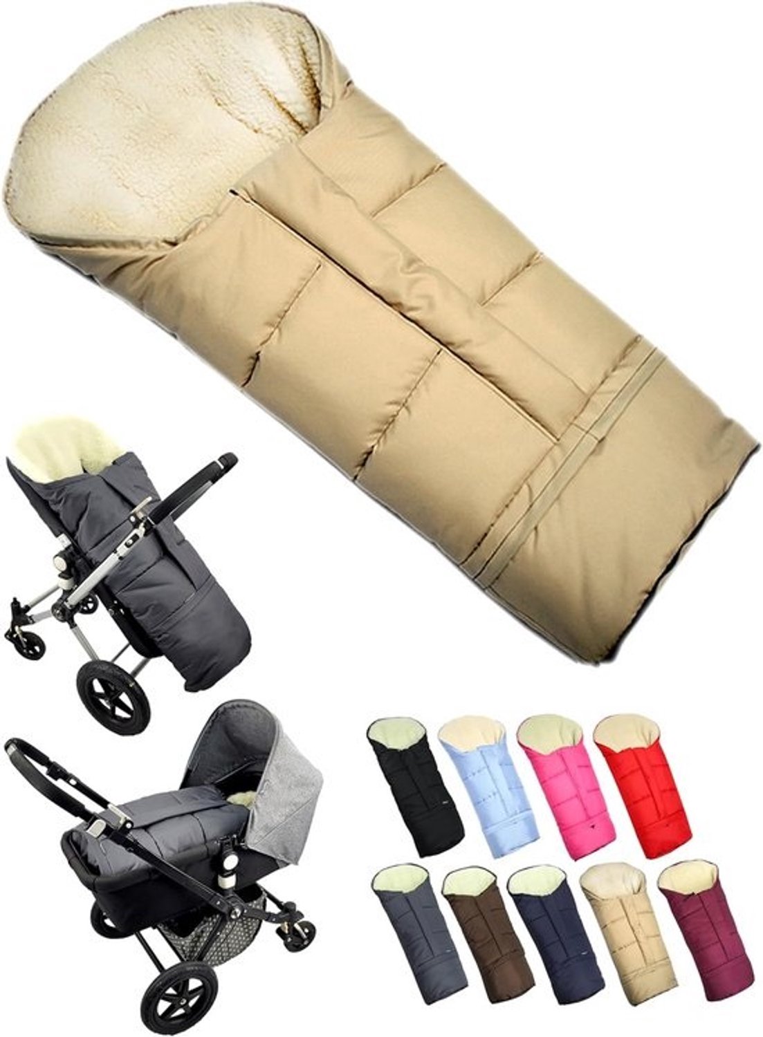 Universele wintervoetenzak - voor kinderwagen en buggy - met lamswol