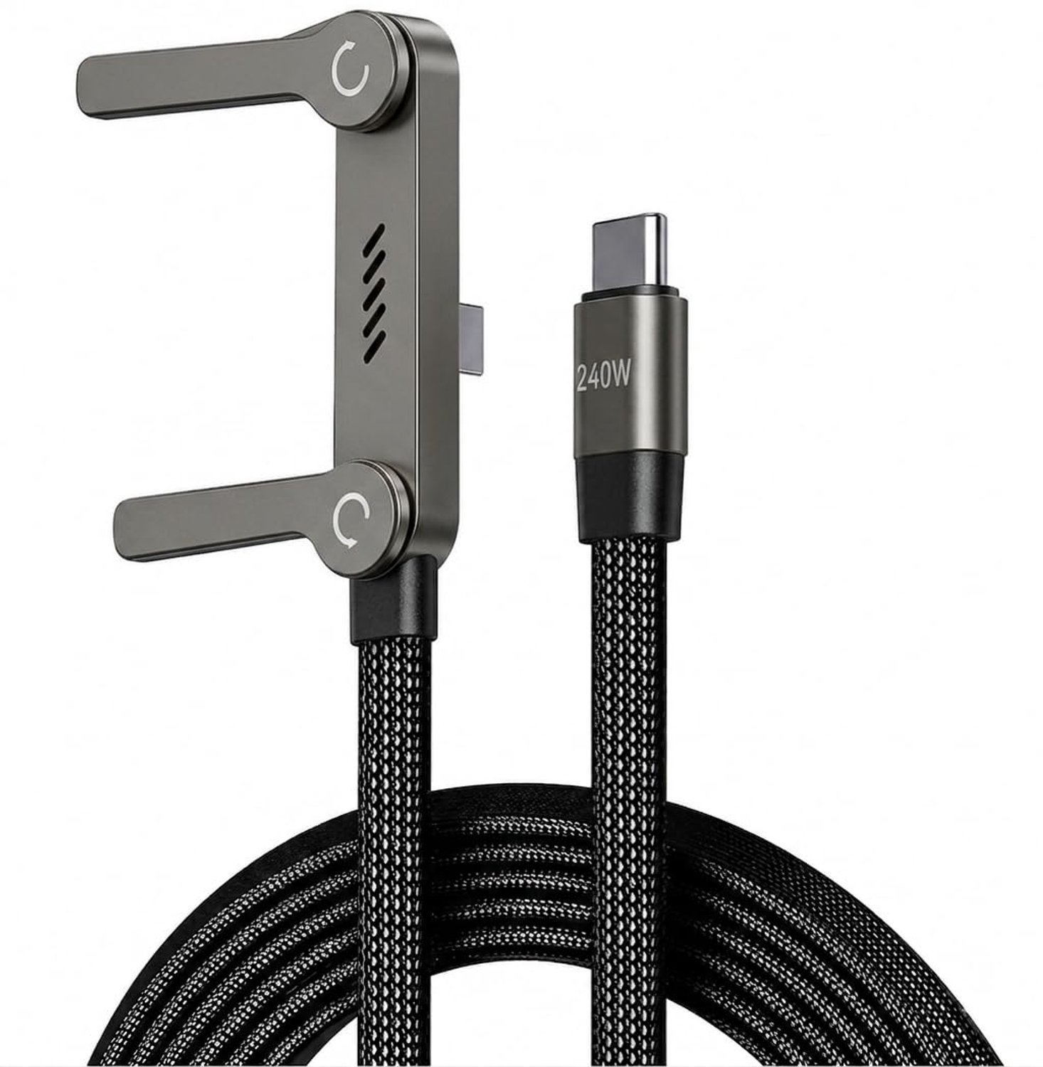 USB C naar USB C kabel 1,5 m, snellaadkabel PD 240 W, 480 Mbps gegevensoverdracht, gevlochten kabel met geïntegreerde - ShopVlot