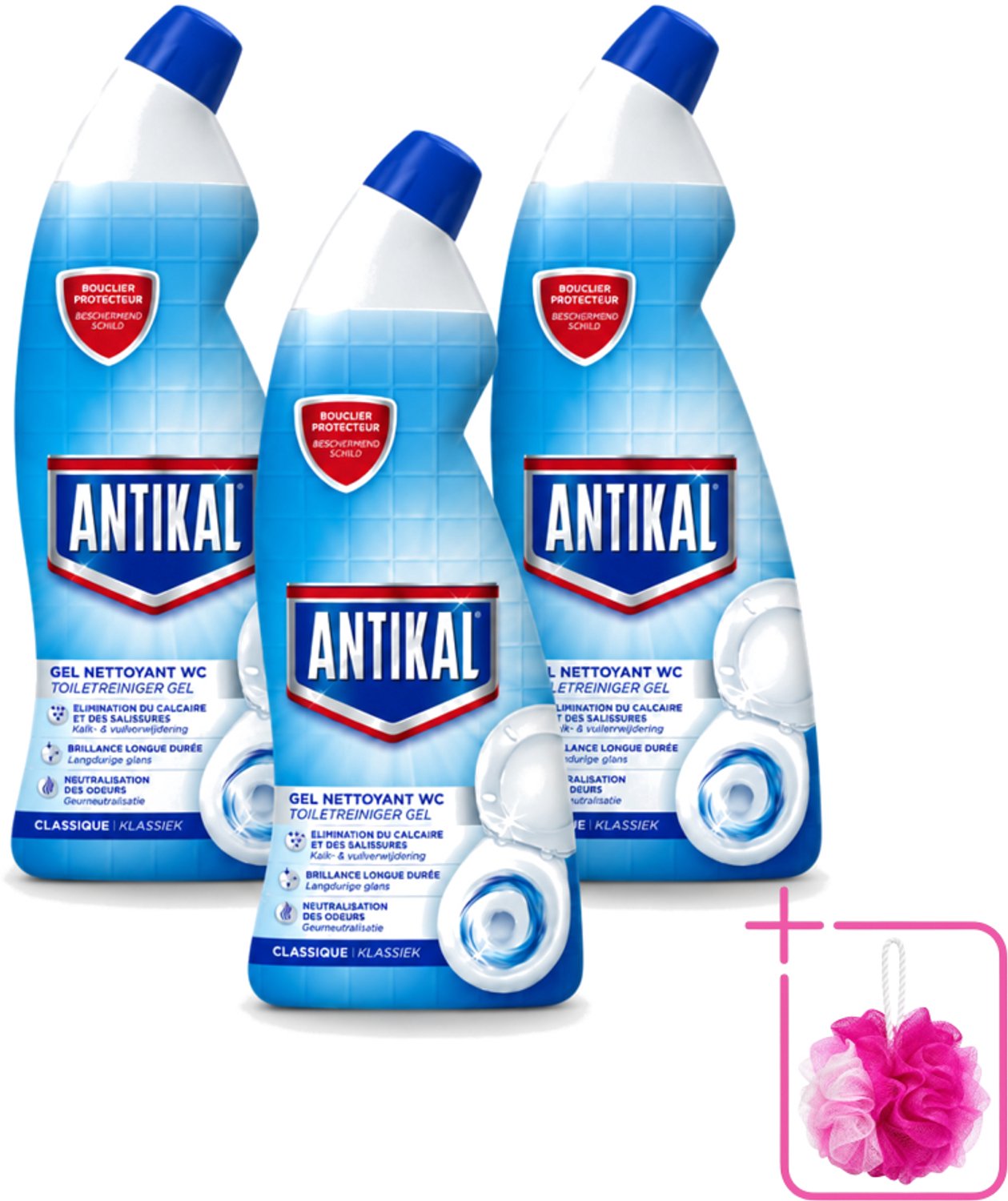 3 x Antikal - Toiletreiniger - Verwijdert Kalkaanslag & Vuil - 750 ml - Bulkverpakking - Toiletreiniger - Douchemop - Kalkverwijdering