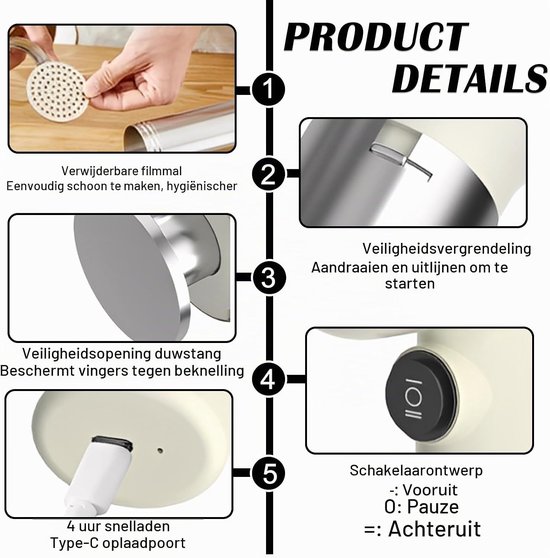 Handmatige Elektrische Pastamaker met 50ml Capaciteit, Draadloze Noodle Maker met 5 Persmallen voor Thuisgebruik en Keukenaccessoires — afbeelding 2
