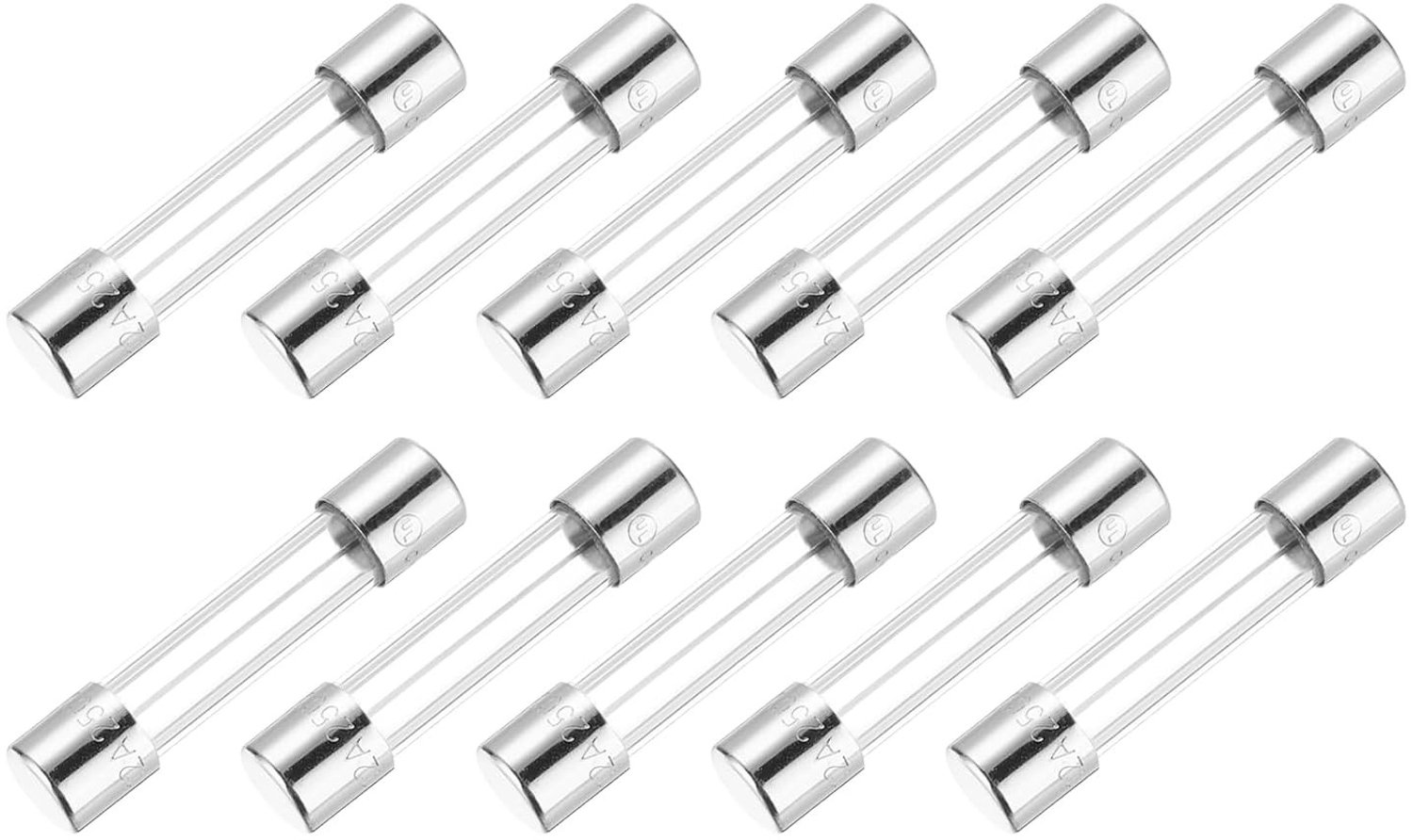 12A Glass Fuse 250V, 6 x 30 mm Tijdvertragingselement, Lange F fuse voor Huishoudelijke Apparaten (Verpakking van 10)