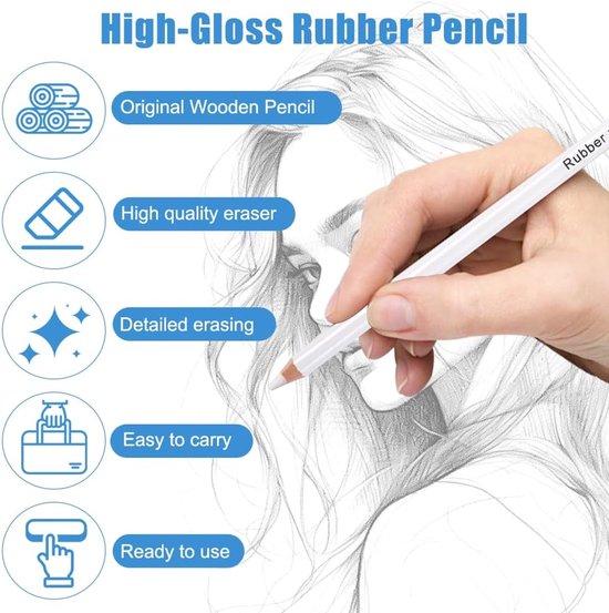 6 Stuks Wit Houten Schets Gum Pen Zacht Niet Giftig voor Fijn Gommen | Esthetisch Gemakkelijk te Dragen en Vast te Houden voor Kunstenaars, Beginners, Schetsen, Hoogglans en Gekleurde Illustraties — afbeelding 5